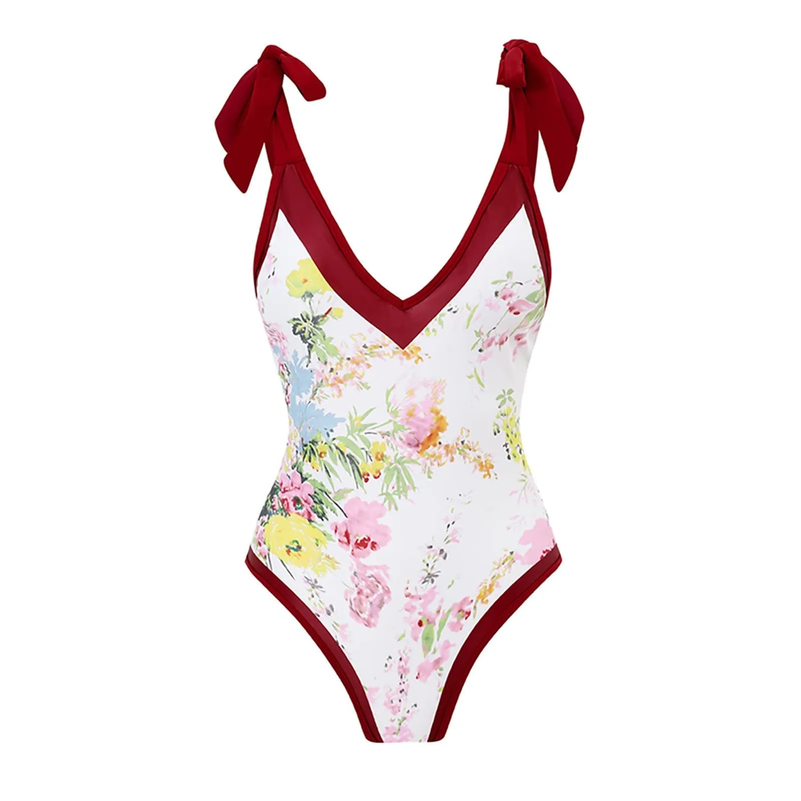 PAIDAXING Costume da bagno da donna a due pezzi con pareo, stampa floreale bohémien, 31-vino, L - immagine 4