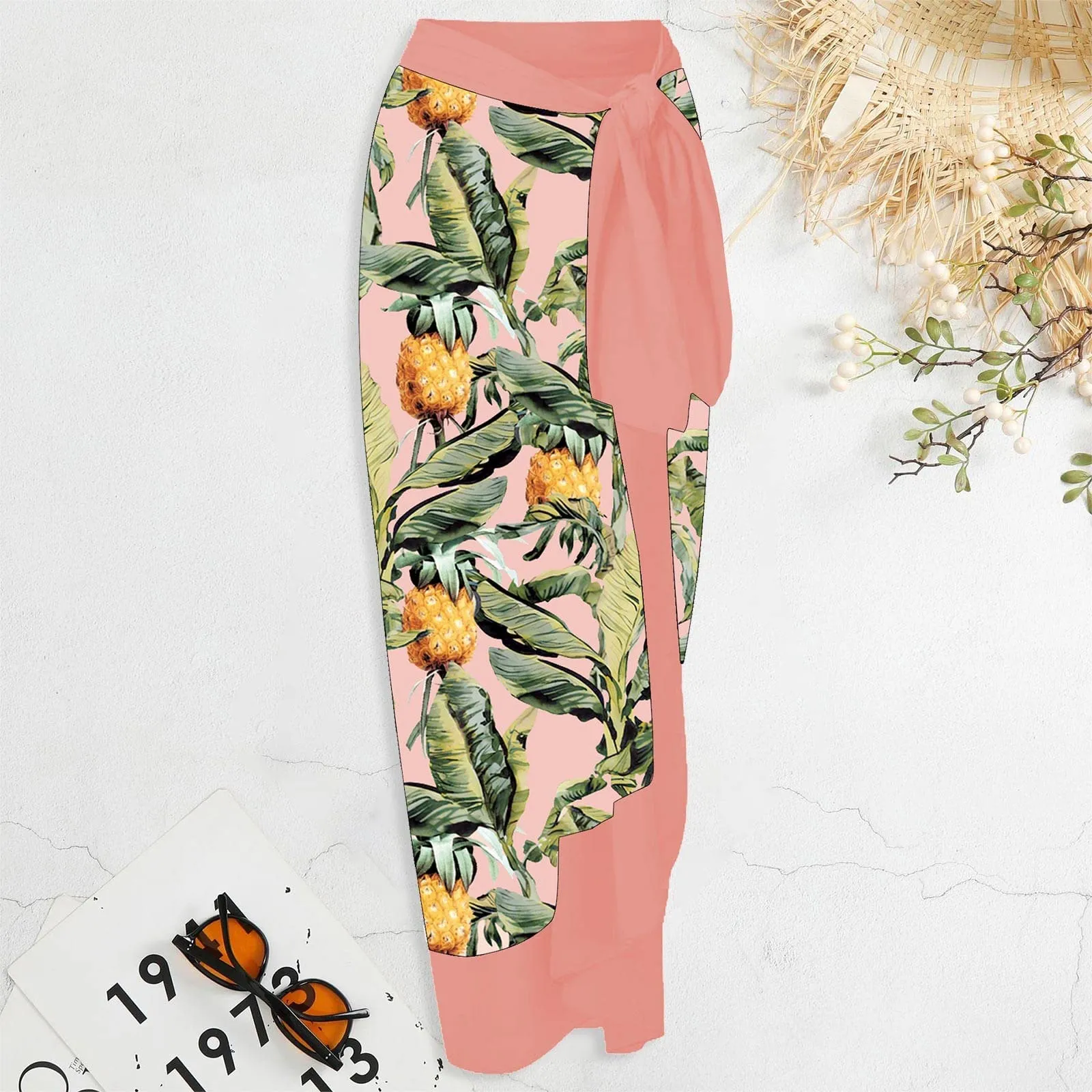 PAIDAXING Costume da bagno da donna in due pezzi con pareo, stampa floreale, 34-rosa, XL - immagine 3