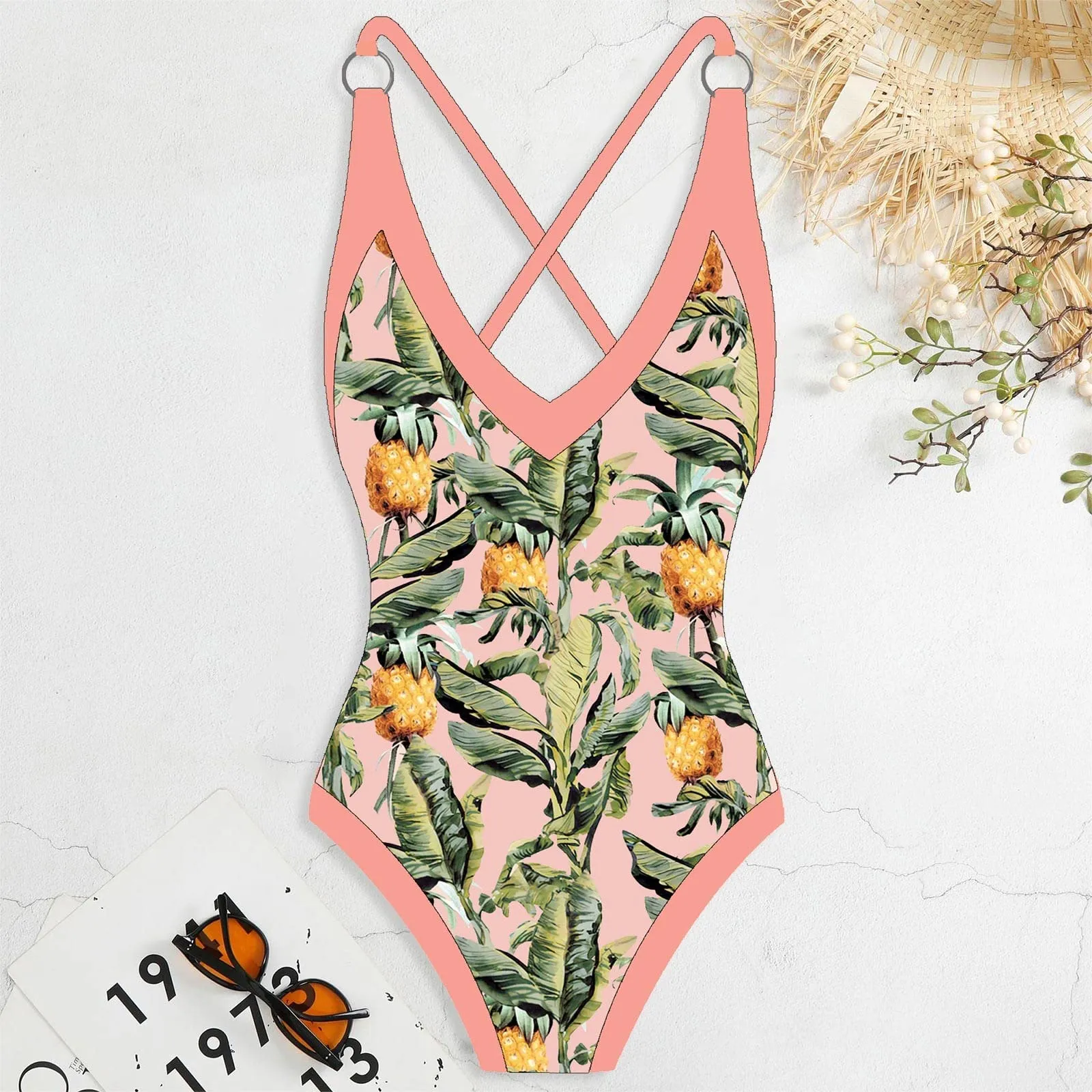 PAIDAXING Costume da bagno da donna in due pezzi con pareo, stampa floreale, 34-rosa, XL - immagine 4