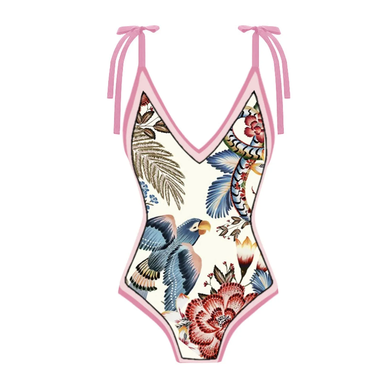 PAIDAXING Costume da bagno da donna a due pezzi con pareo coordinato, stampa floreale, rosa, L - immagine 4