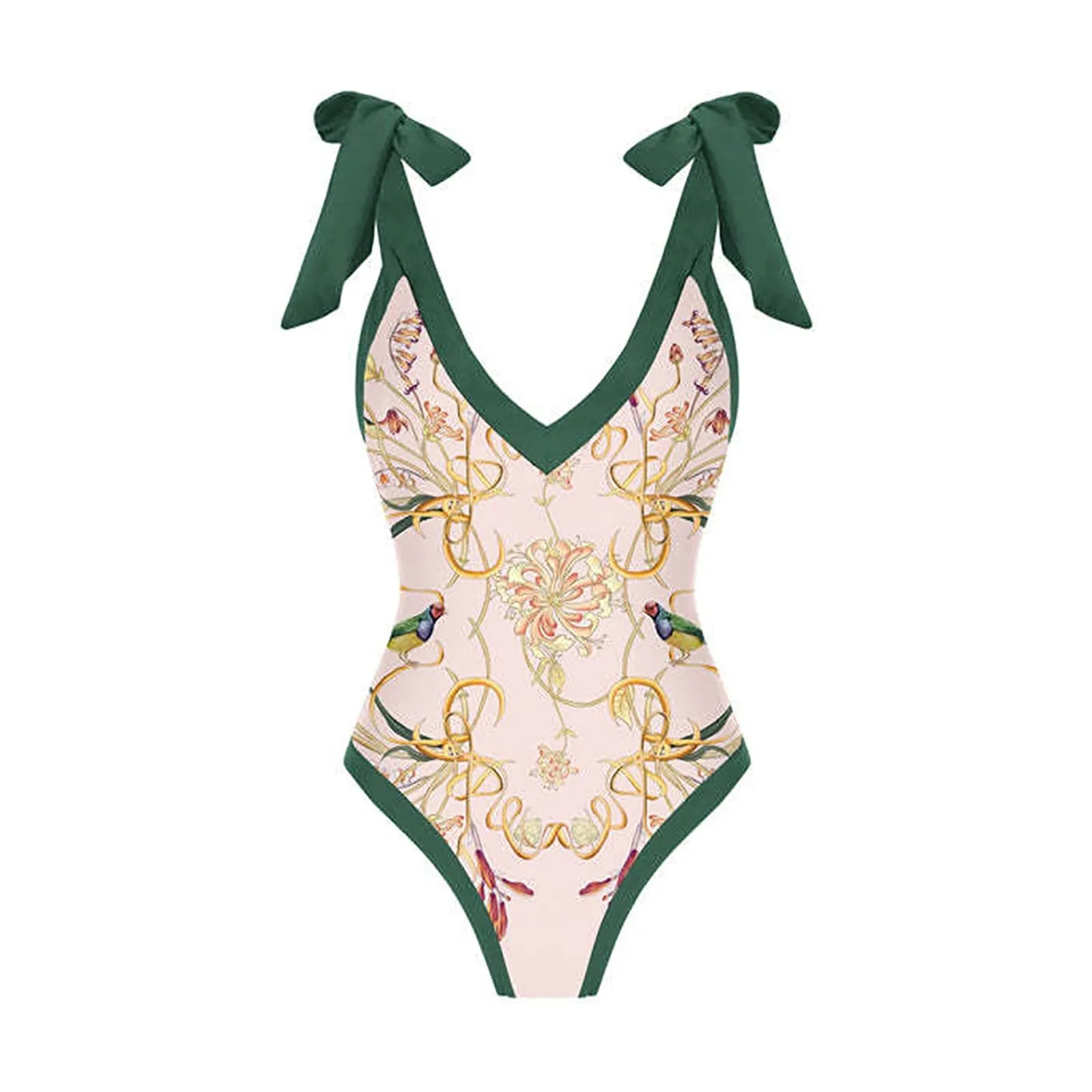 PAIDAXING Costume da bagno da donna 2 pezzi con pareo, stampa floreale, verde, M - immagine 4