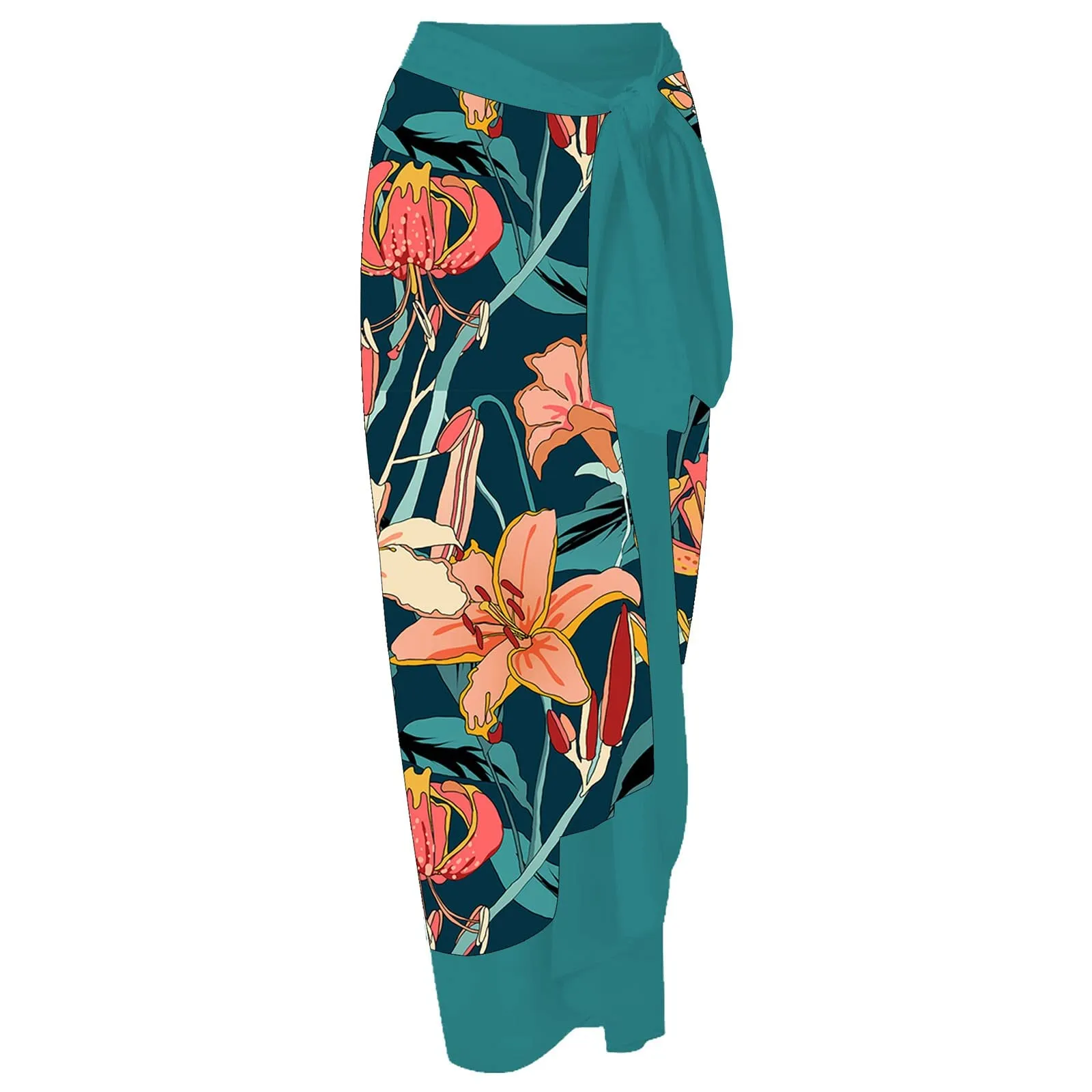 PAIDAXING Costume da bagno da donna a due pezzi con pareo floreale, verde, M - immagine 7