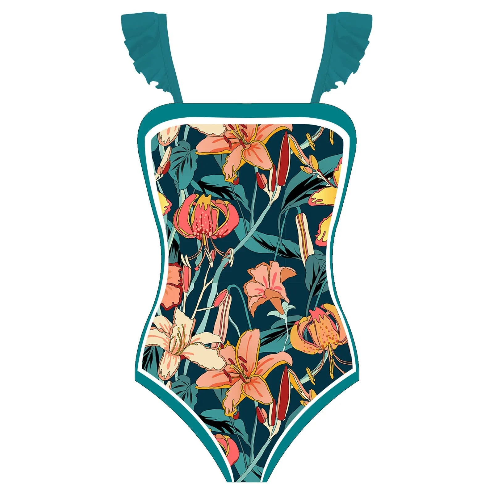 PAIDAXING Costume da bagno da donna a due pezzi con pareo, stampa floreale, 18-verde, S - immagine 6