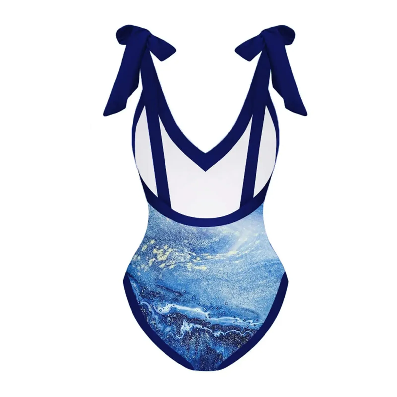 PAIDAXING Costume da bagno da donna a due pezzi con pareo, monokini con stampa floreale, 09-azzurro, XXL - immagine 5