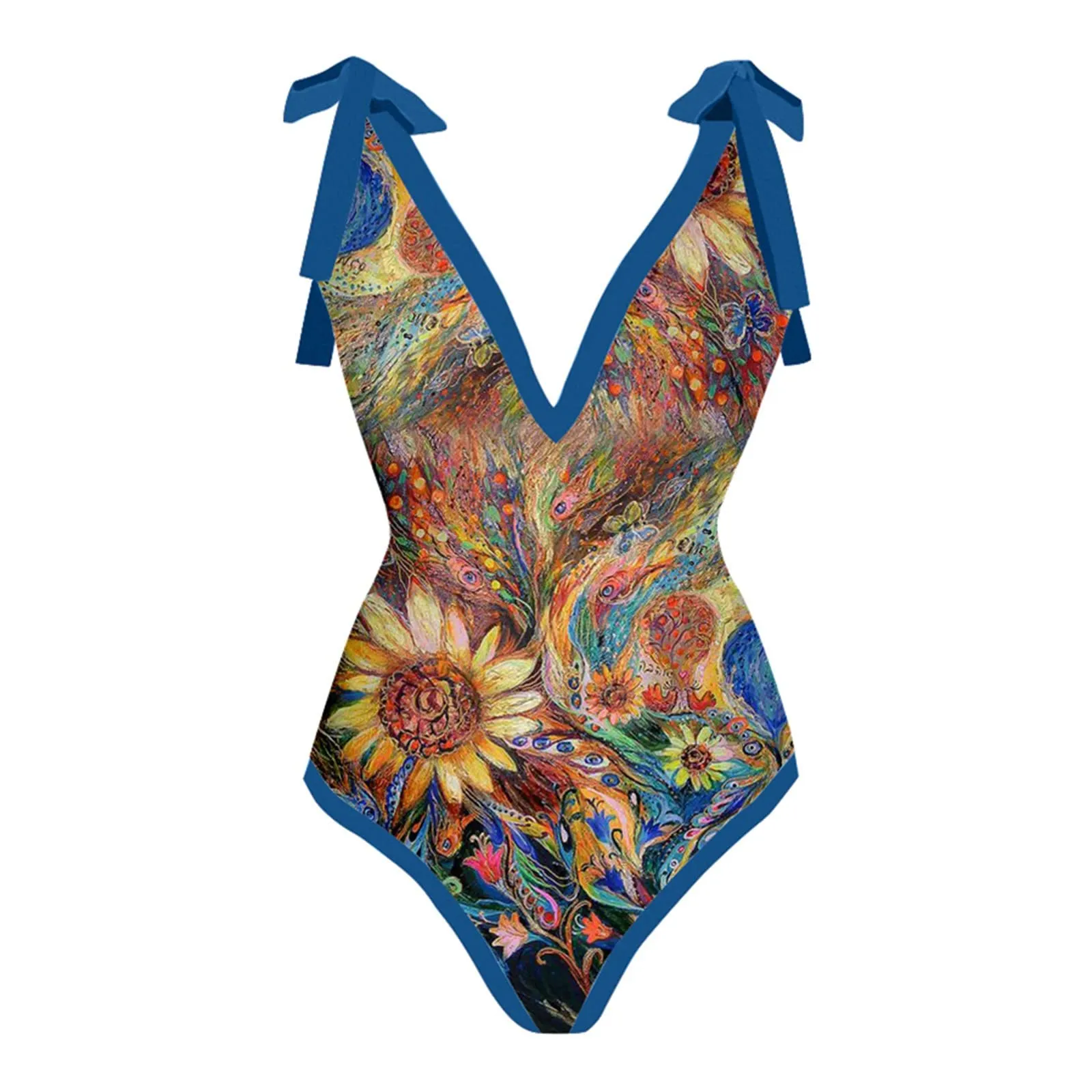 PAIDAXING Costume da bagno da donna due pezzi con pareo, stampa floreale, 03-blu, XXL - immagine 4