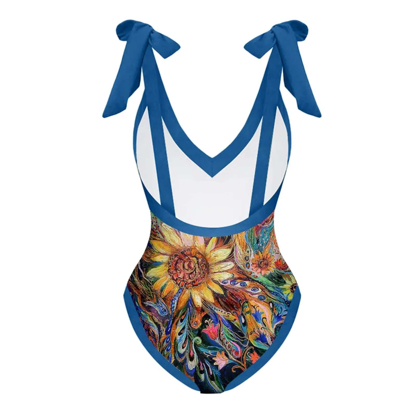 PAIDAXING Costume da bagno da donna due pezzi con pareo, stampa floreale, 03-blu, XXL - immagine 5
