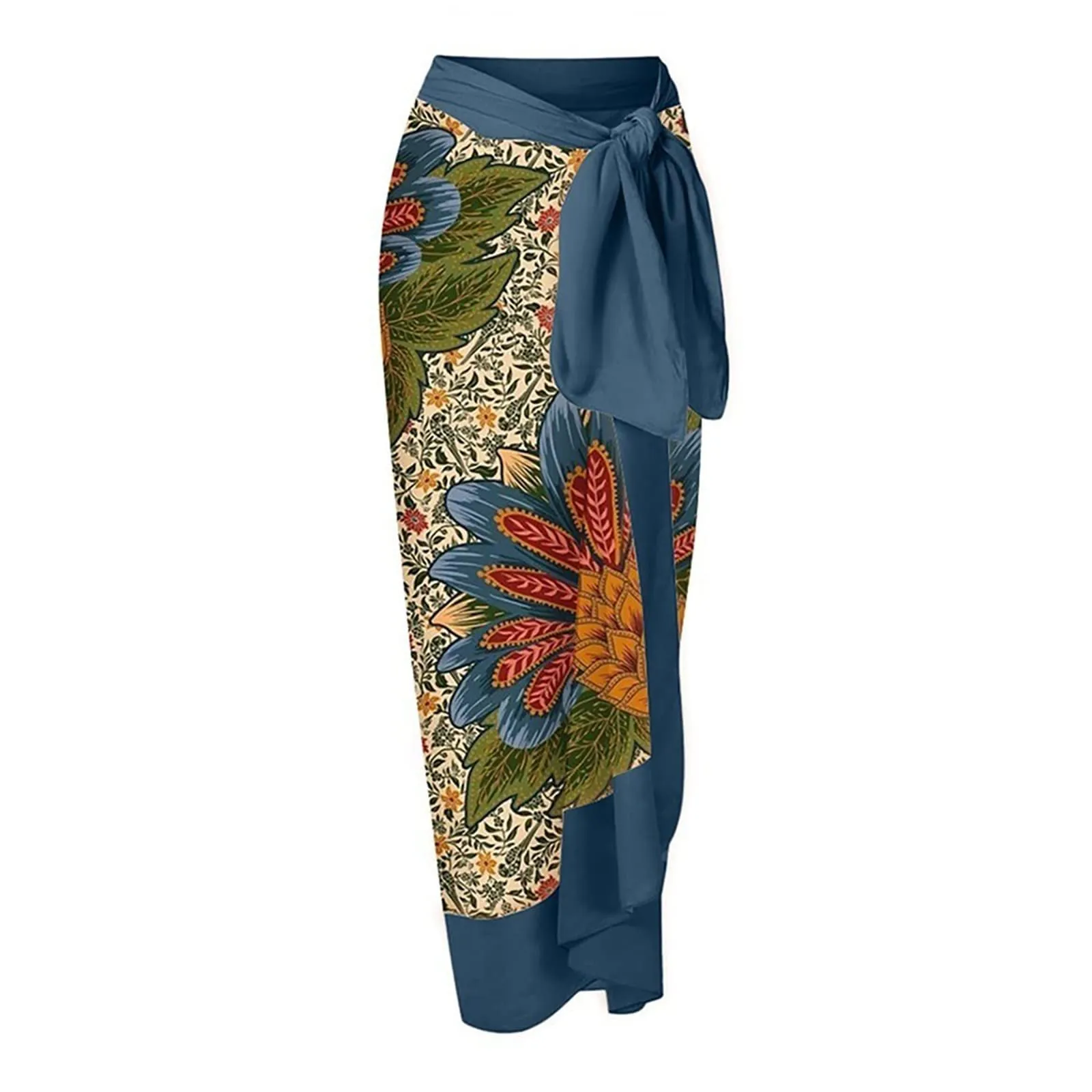 PAIDAXING Costume da bagno da donna a due pezzi con pareo, stampa floreale, verde militare, M - immagine 4