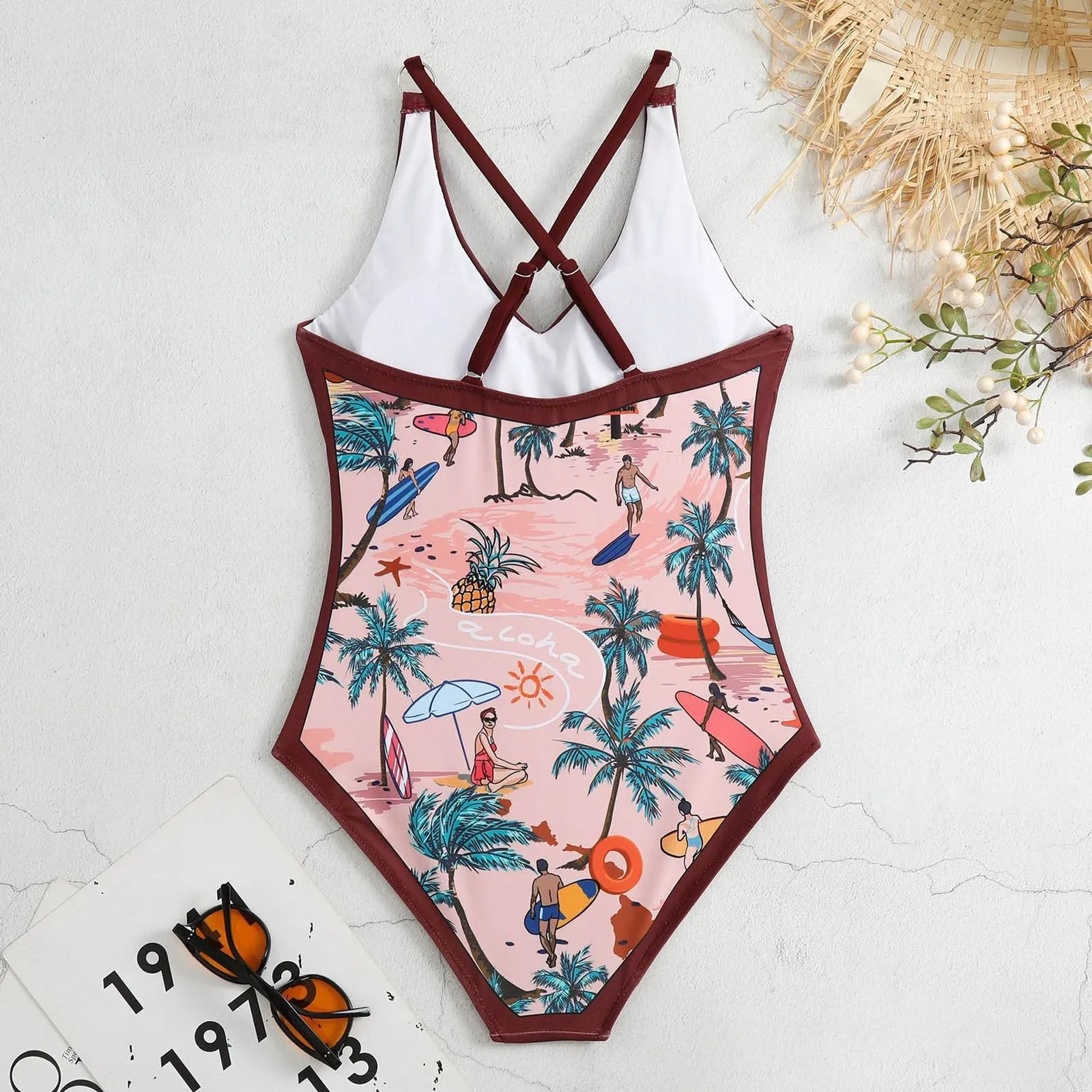 PAIDAXING Costume da bagno da donna 2 pezzi con pareo, stampa floreale, Rosso, L - immagine 4