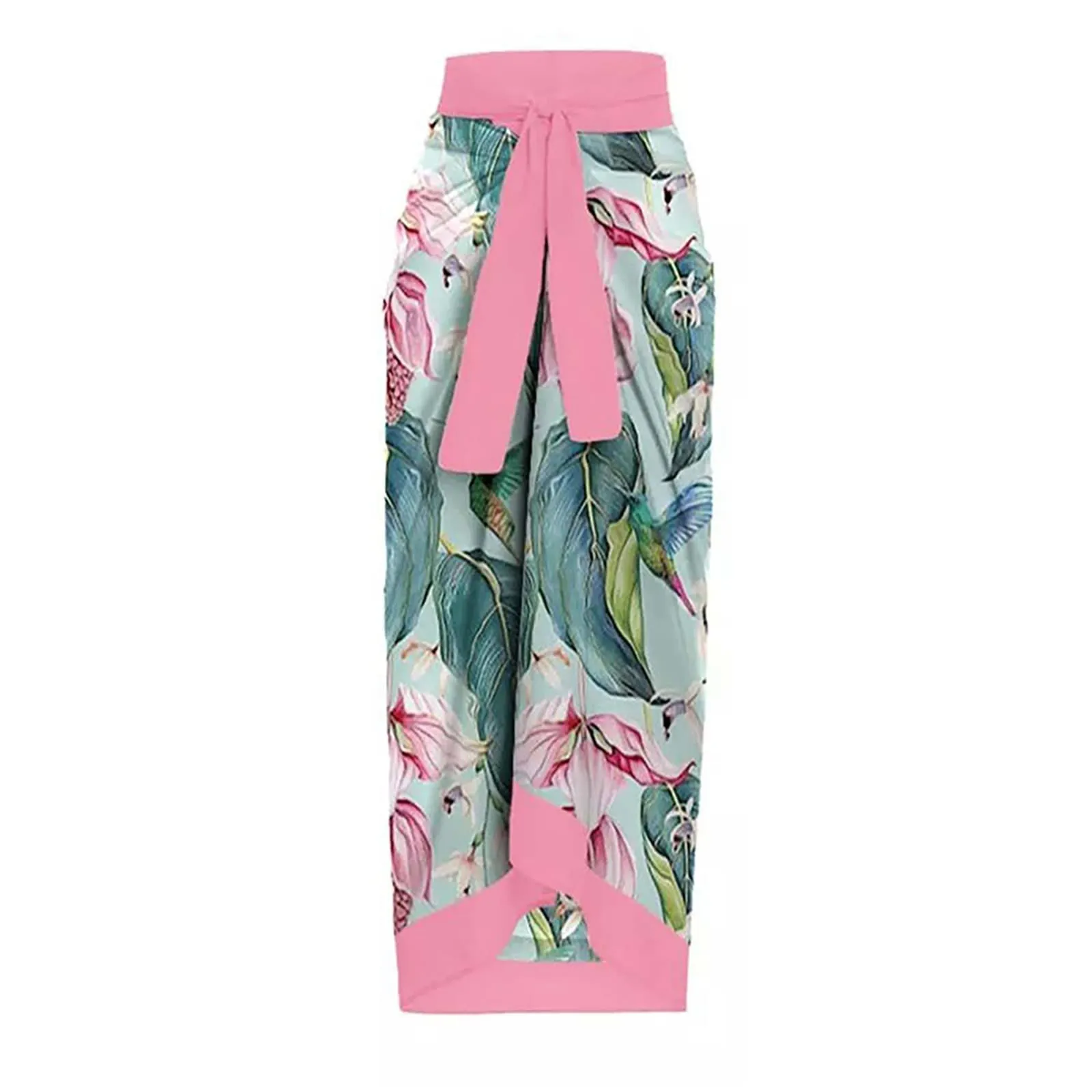 PAIDAXING Costume da bagno da donna a due pezzi con pareo e stampa floreale, Rosa, L - immagine 5