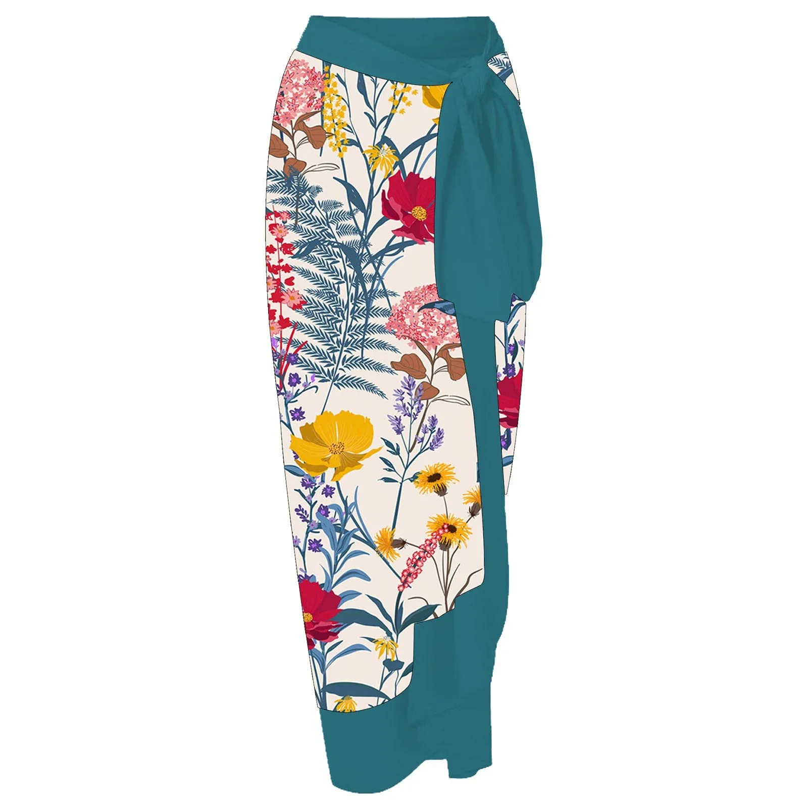 PAIDAXING Costume da Bagno da Donna a Due Pezzi con Pareo, Stampa Floreale, Verde, M - immagine 7