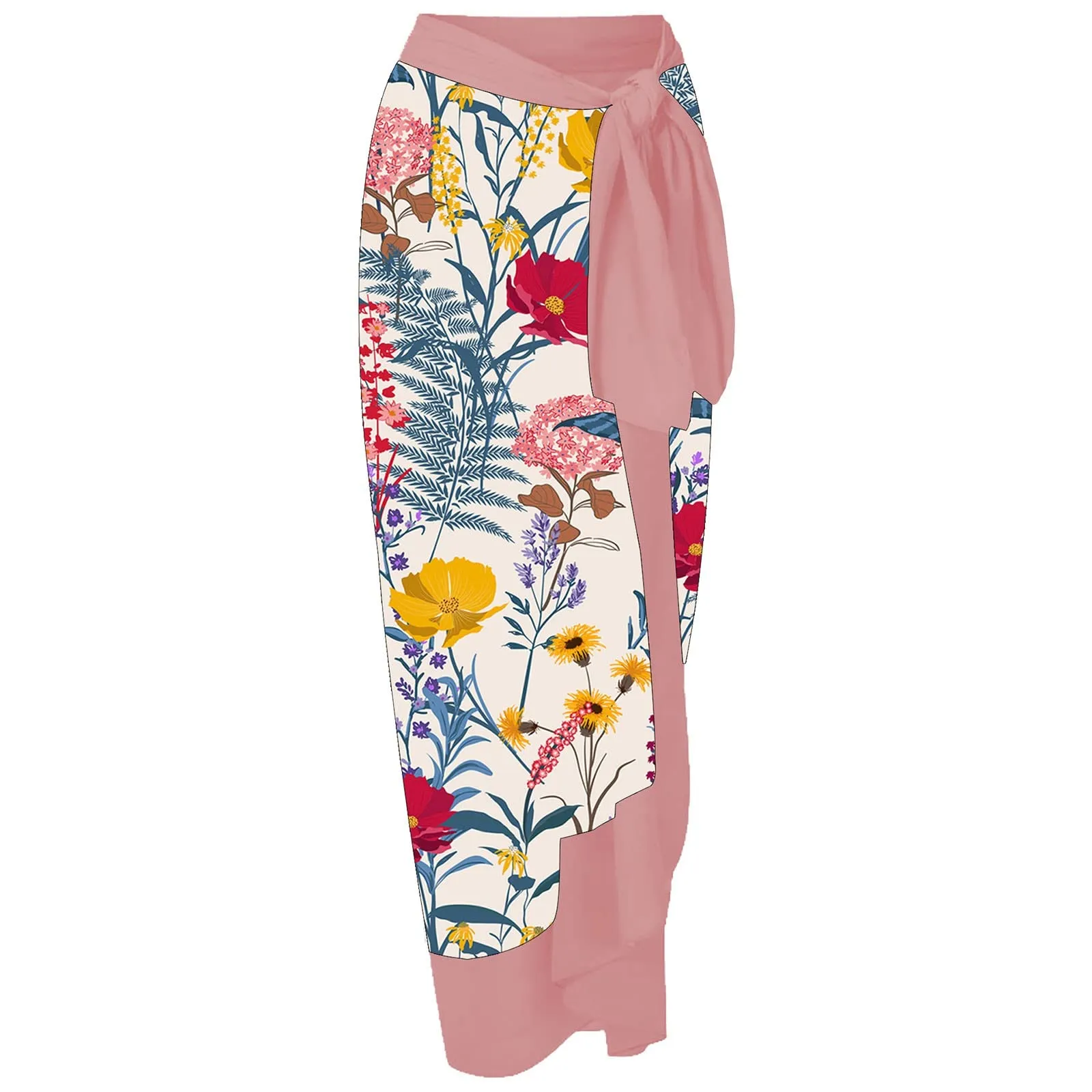 PAIDAXING Costume da bagno da donna a due pezzi con pareo, stampa floreale, Rosa, S - immagine 7