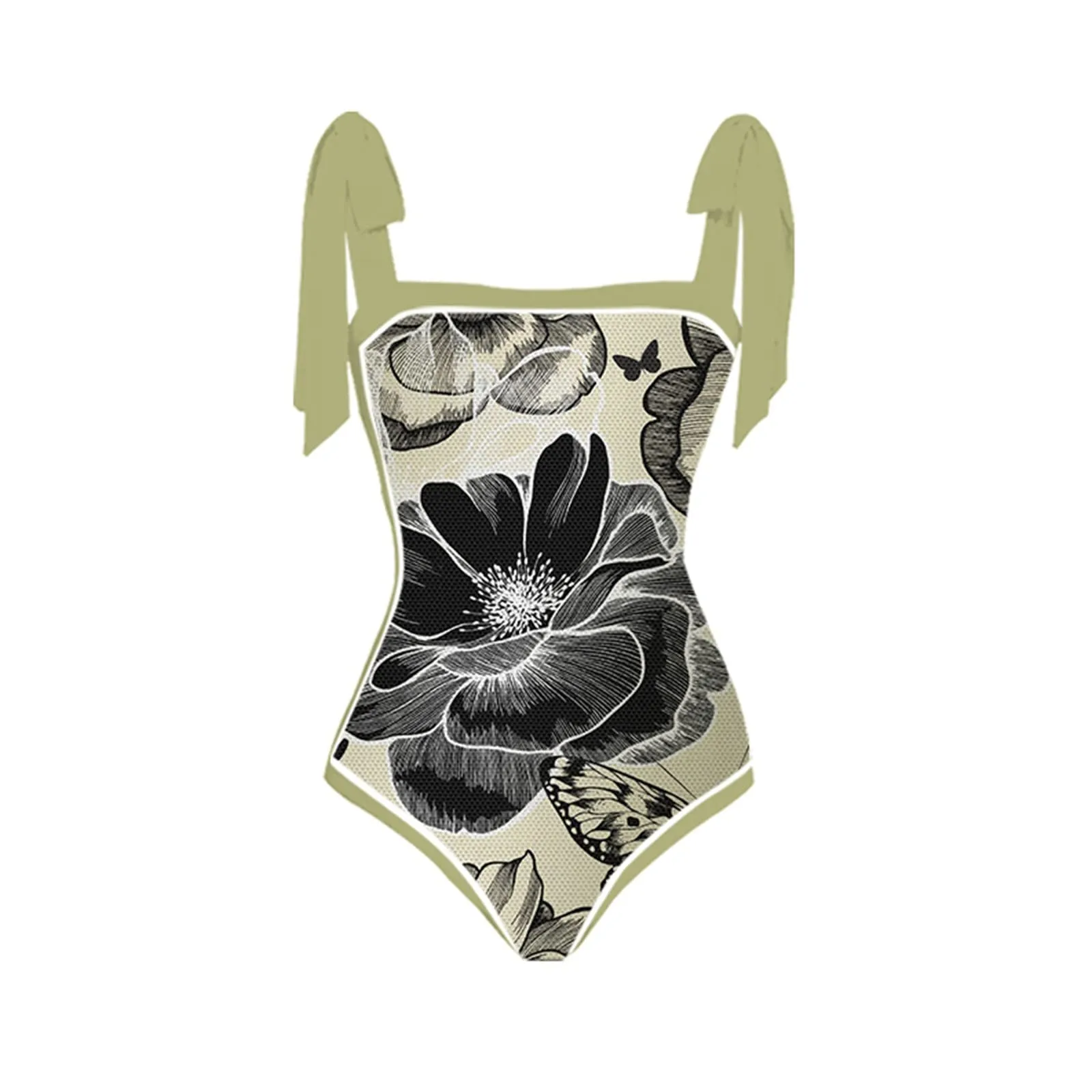PAIDAXING Costume da bagno da donna a due pezzi con pareo, stampa floreale, verde, 3XL - immagine 4