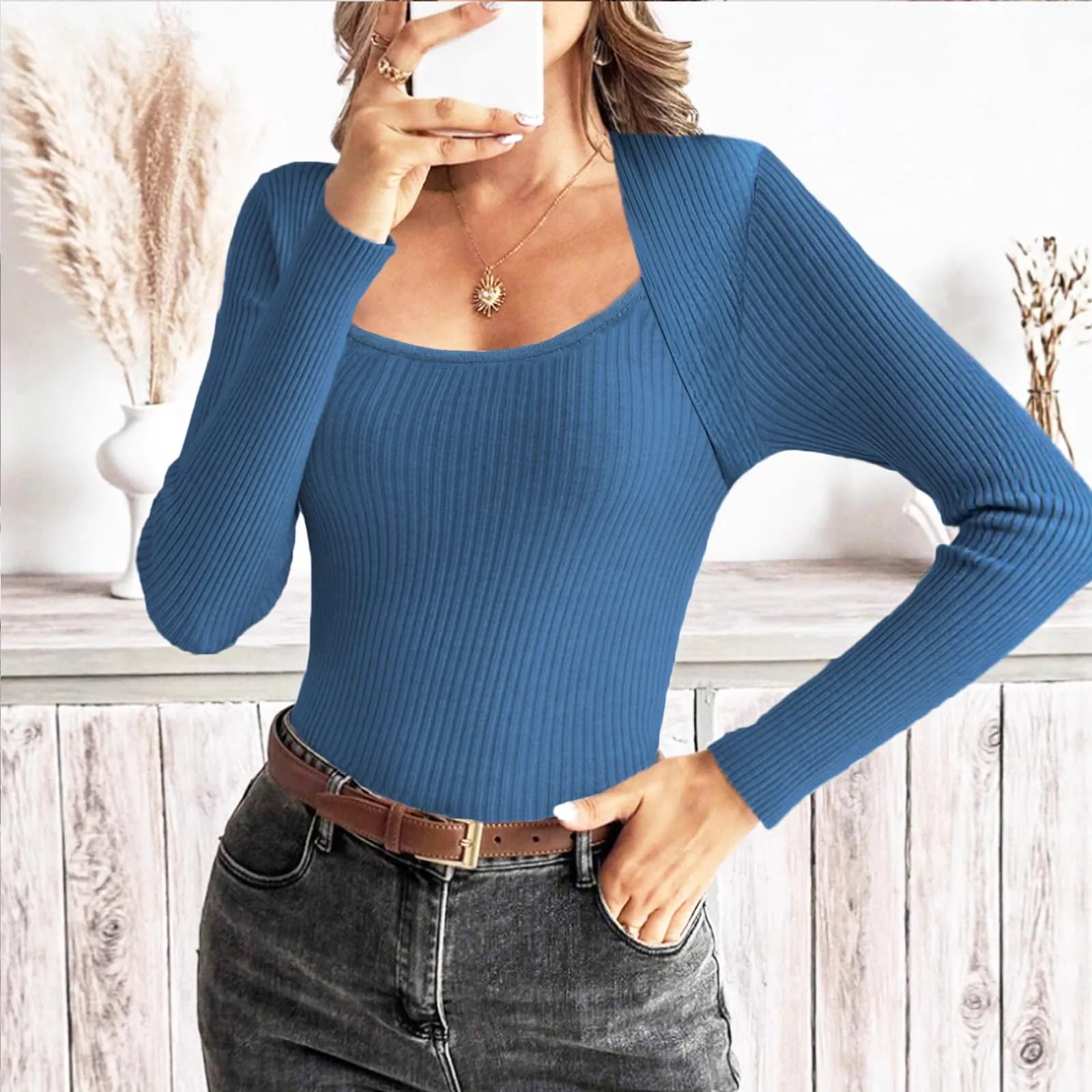 MOKBAY Maglia Donna Manica Lunga Slim Fit Tinta Unita XL - immagine 3