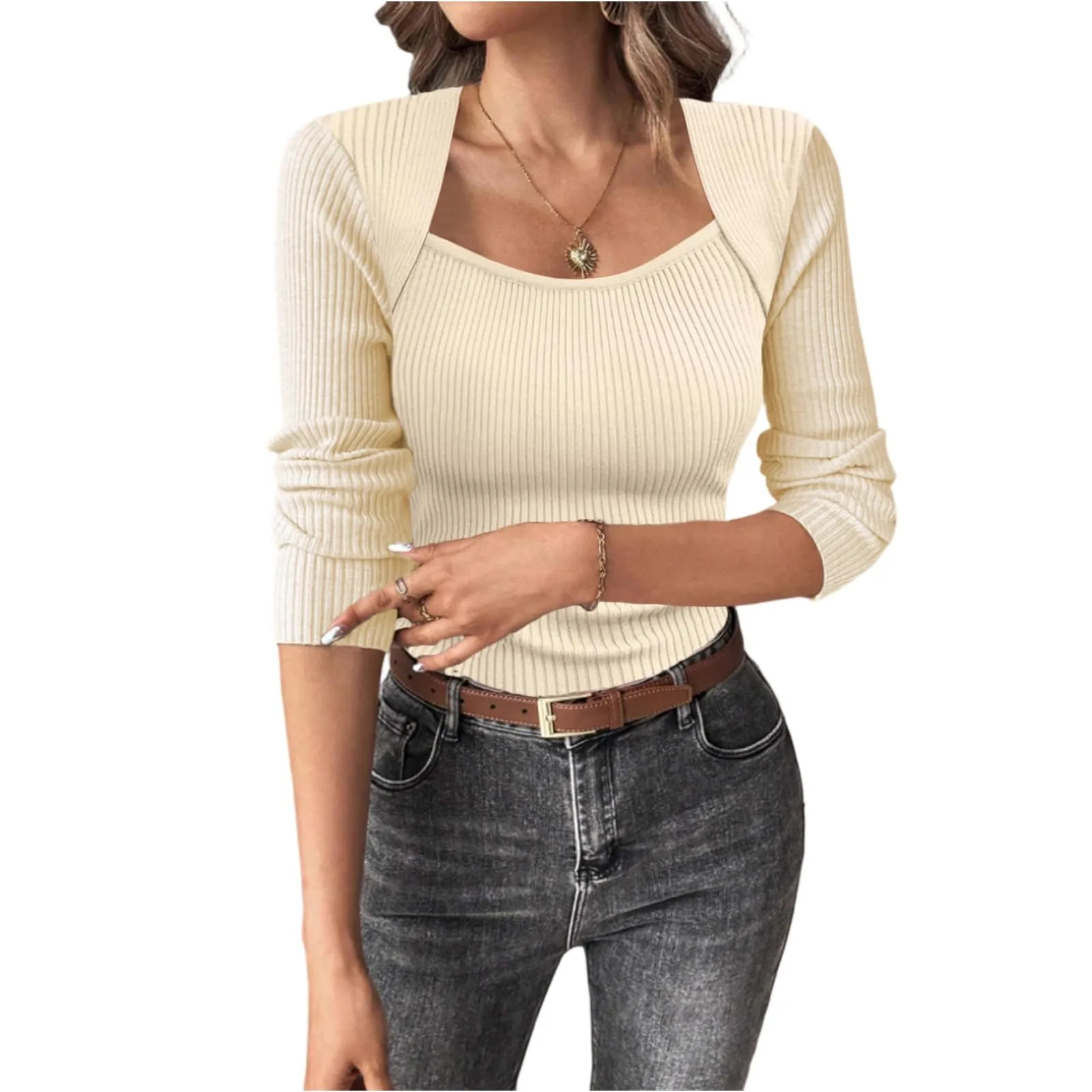 MOKBAY Maglia Donna Manica Lunga Slim Fit Tinta Unita L - immagine 1