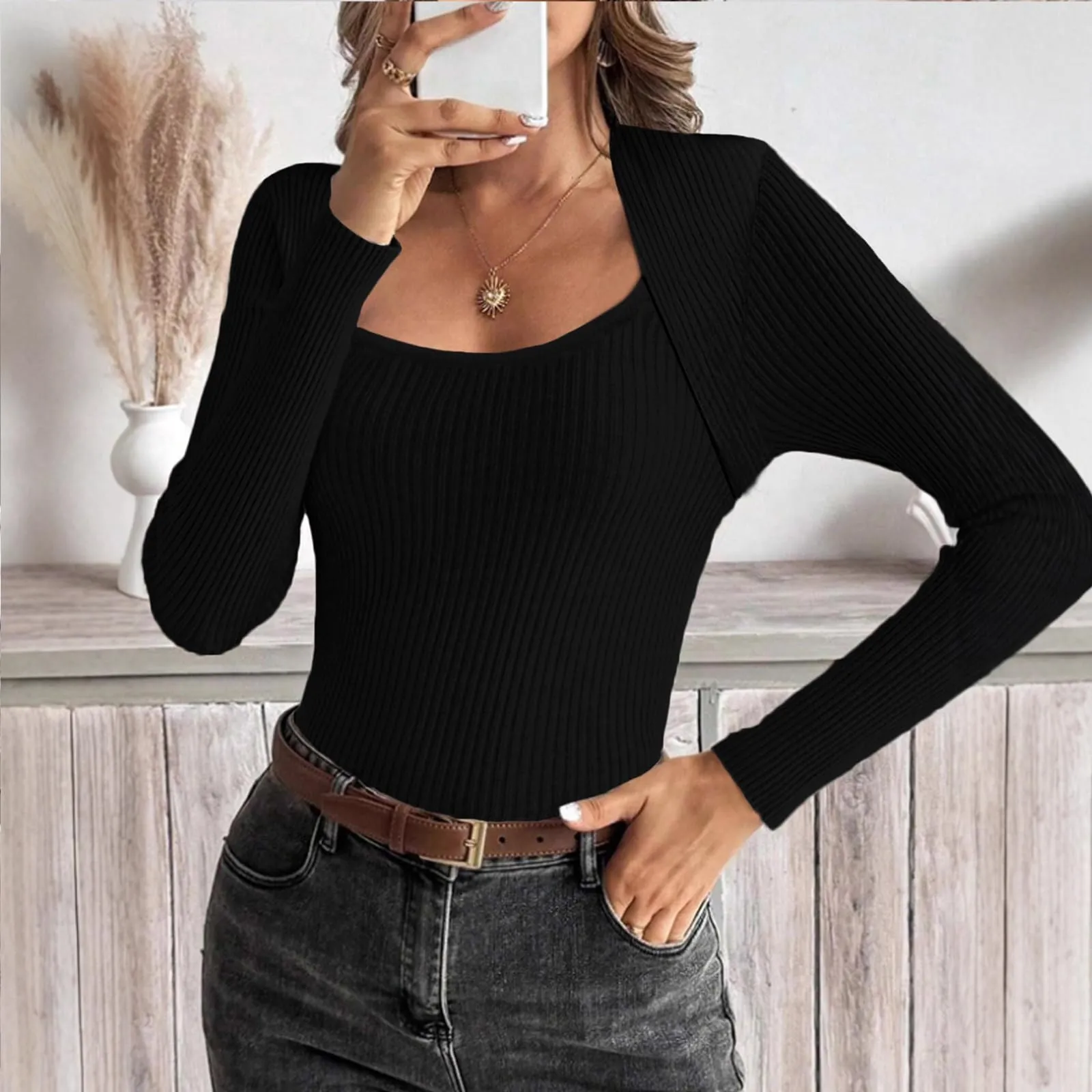 MOKBAY Maglietta Donna Manica Lunga Slim Fit Tinta Unita Cotone S - immagine 5