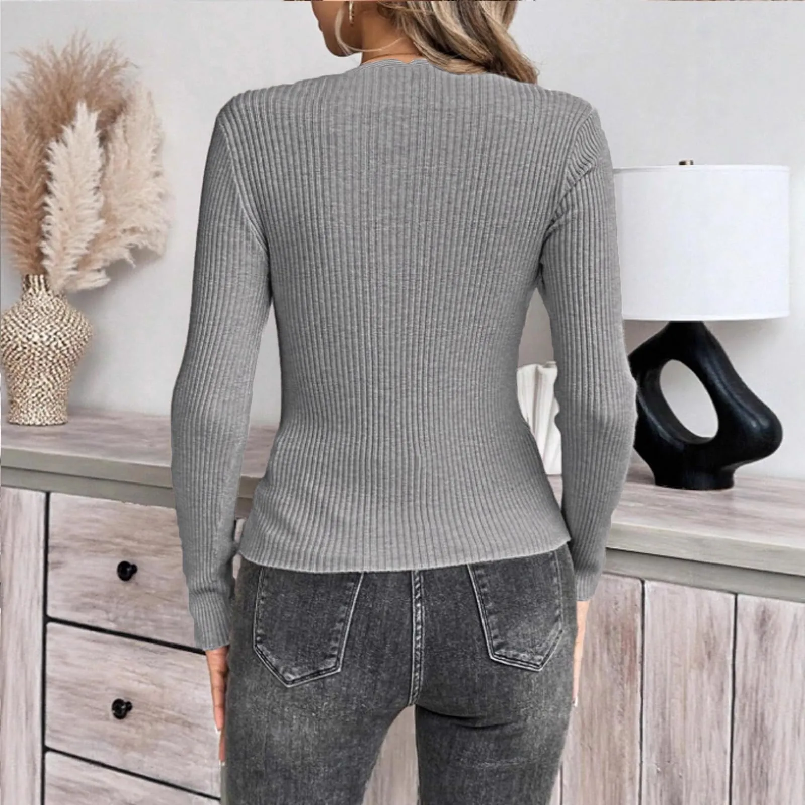 MOKBAY Crop Top Maniche Lunghe Tinta Unita Slim Fit Donna - Nero, XL - immagine 3