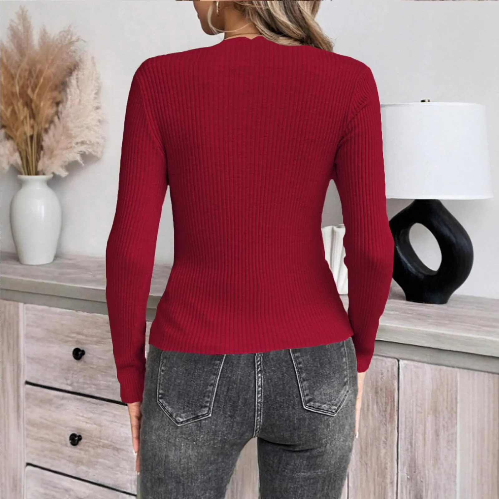 MOKBAY Maglietta in Cotone Donna Manica Lunga Tinta Unita, Arancione, S - immagine 5