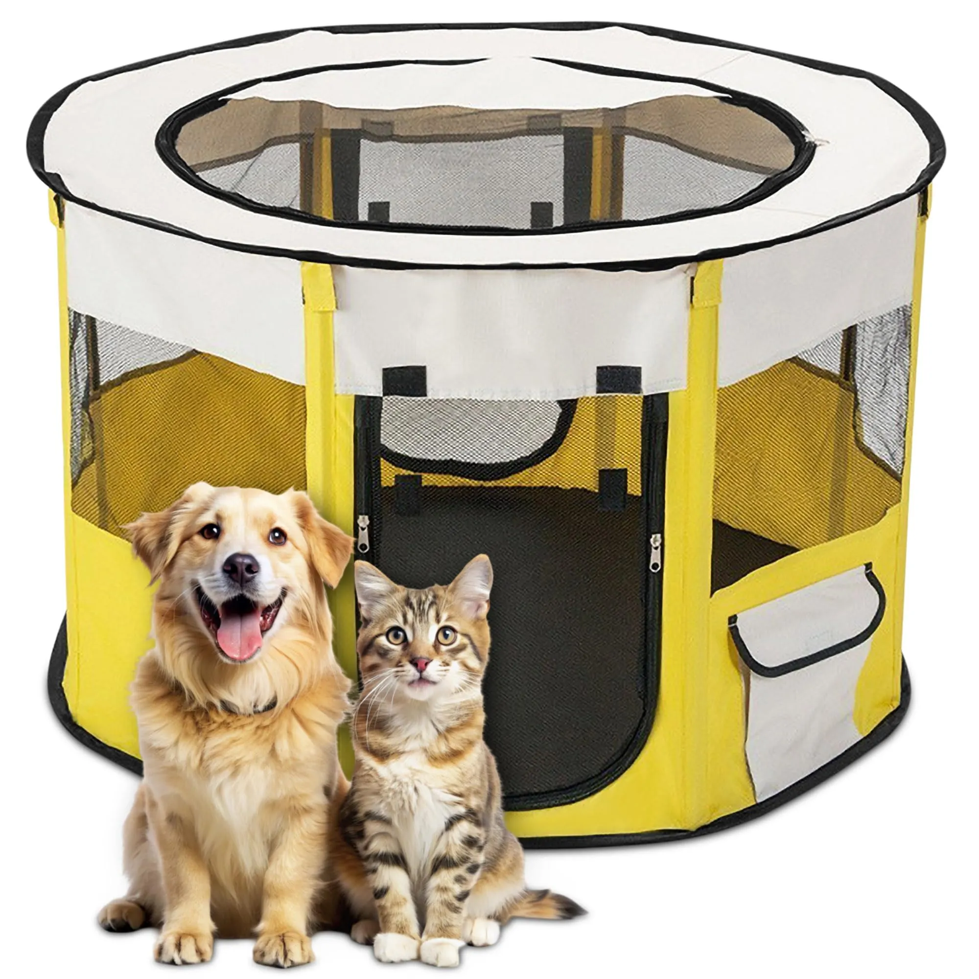 ALLSOPETS Recinto per Cani da Interno Pieghevole, Giallo, M - immagine 1