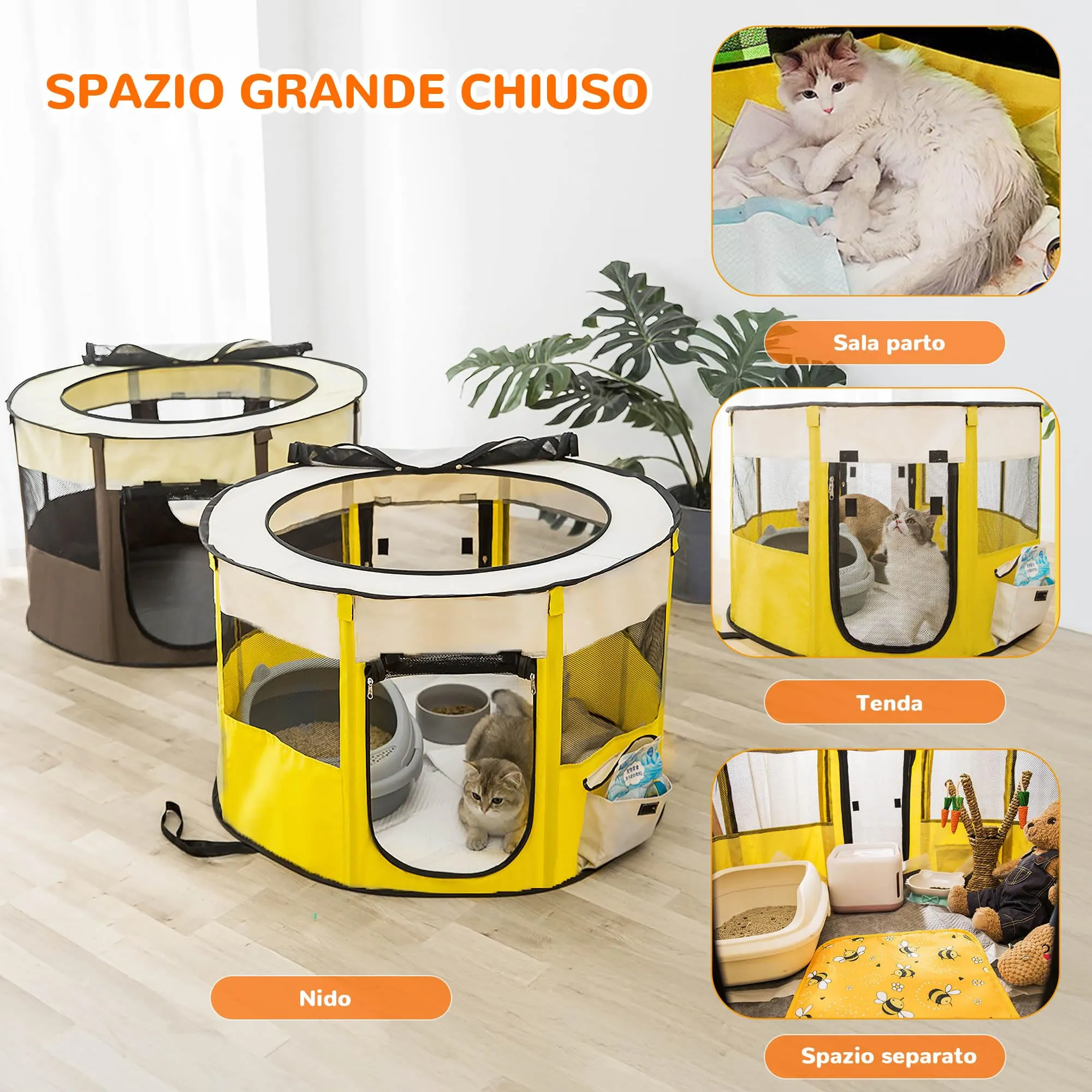 ALLSOPETS Recinto per Cani da Interno Pieghevole, Giallo, M - immagine 3