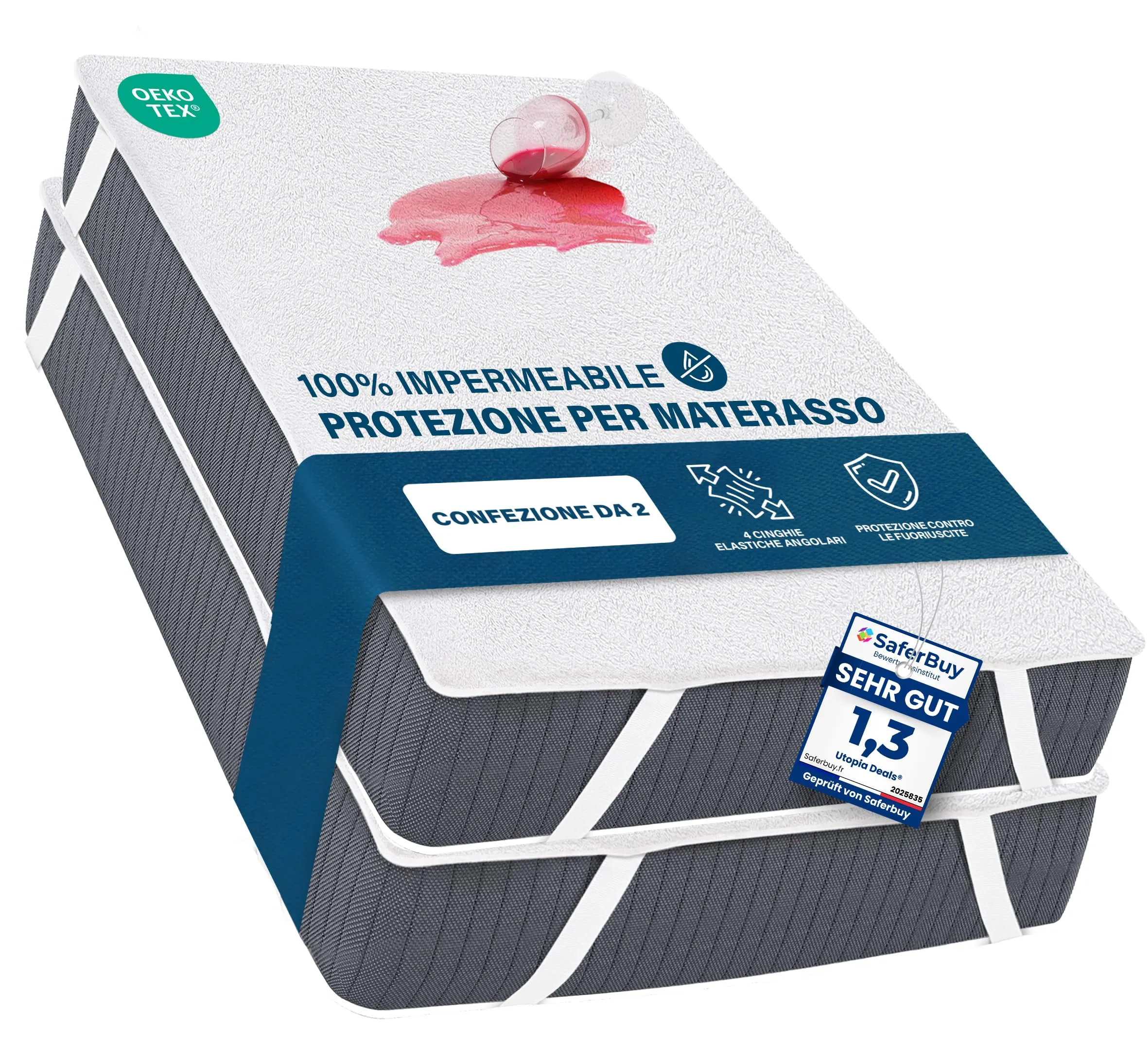 Utopia Bedding Coprimaterasso Matrimoniale Impermeabile 160 x 200 cm (Confezione da 2) - immagine 1