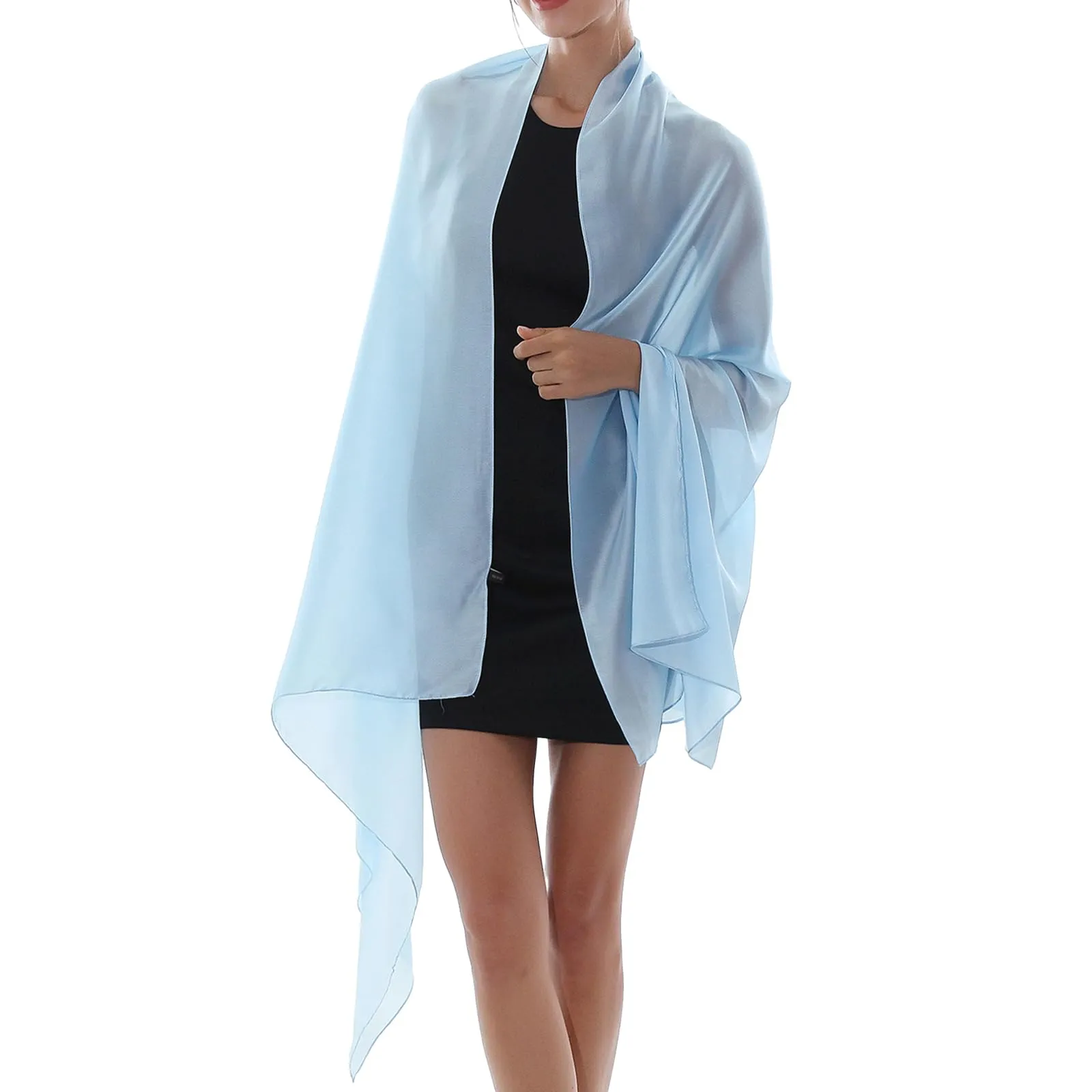 RIIQIICHY Stola in Seta per Donna, Sciarpa Pashmina Leggera per Cerimonia e Abito da Sera, Blu Cielo - immagine 1