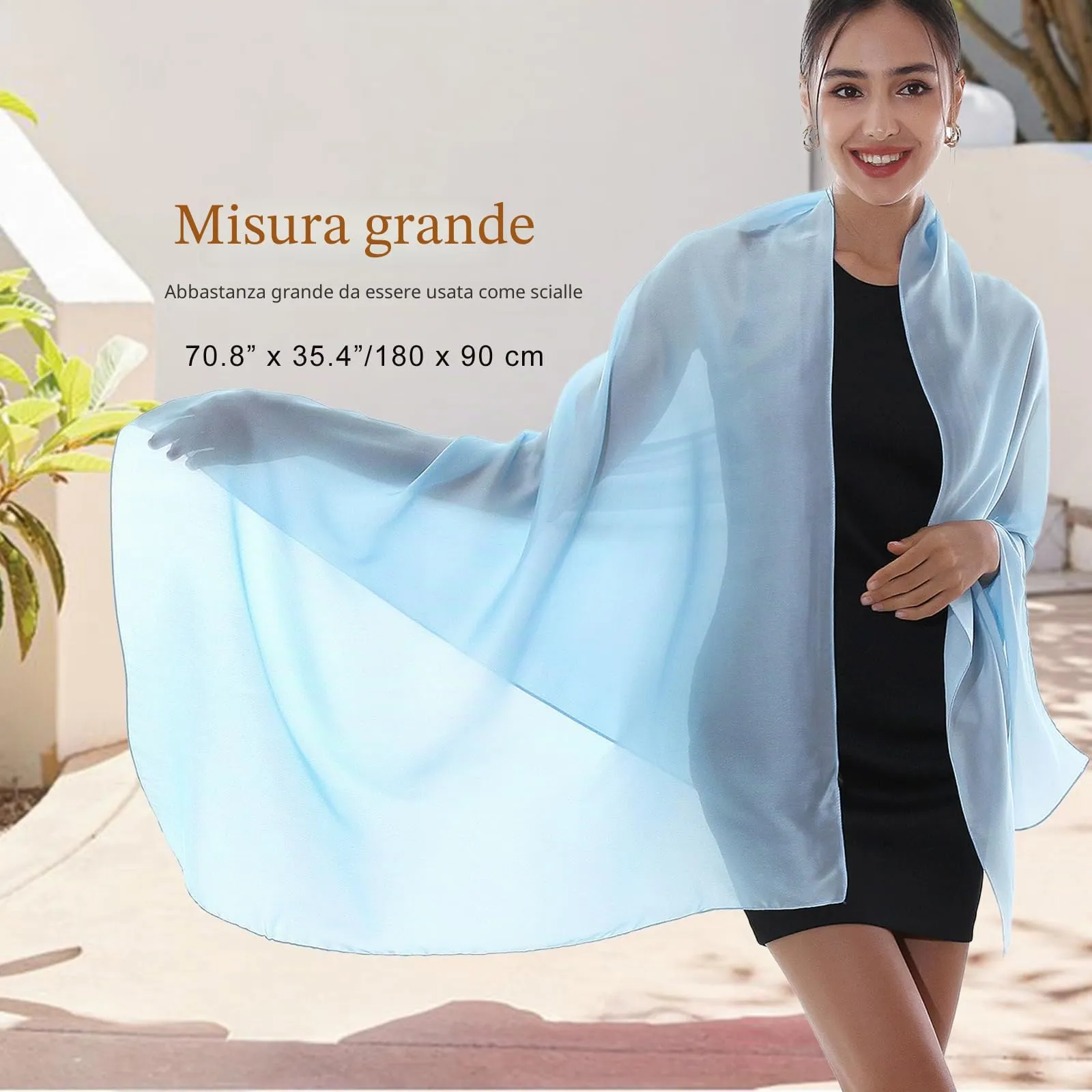 RIIQIICHY Stola in Seta per Donna, Sciarpa Pashmina Leggera per Cerimonia e Abito da Sera, Blu Cielo - immagine 3
