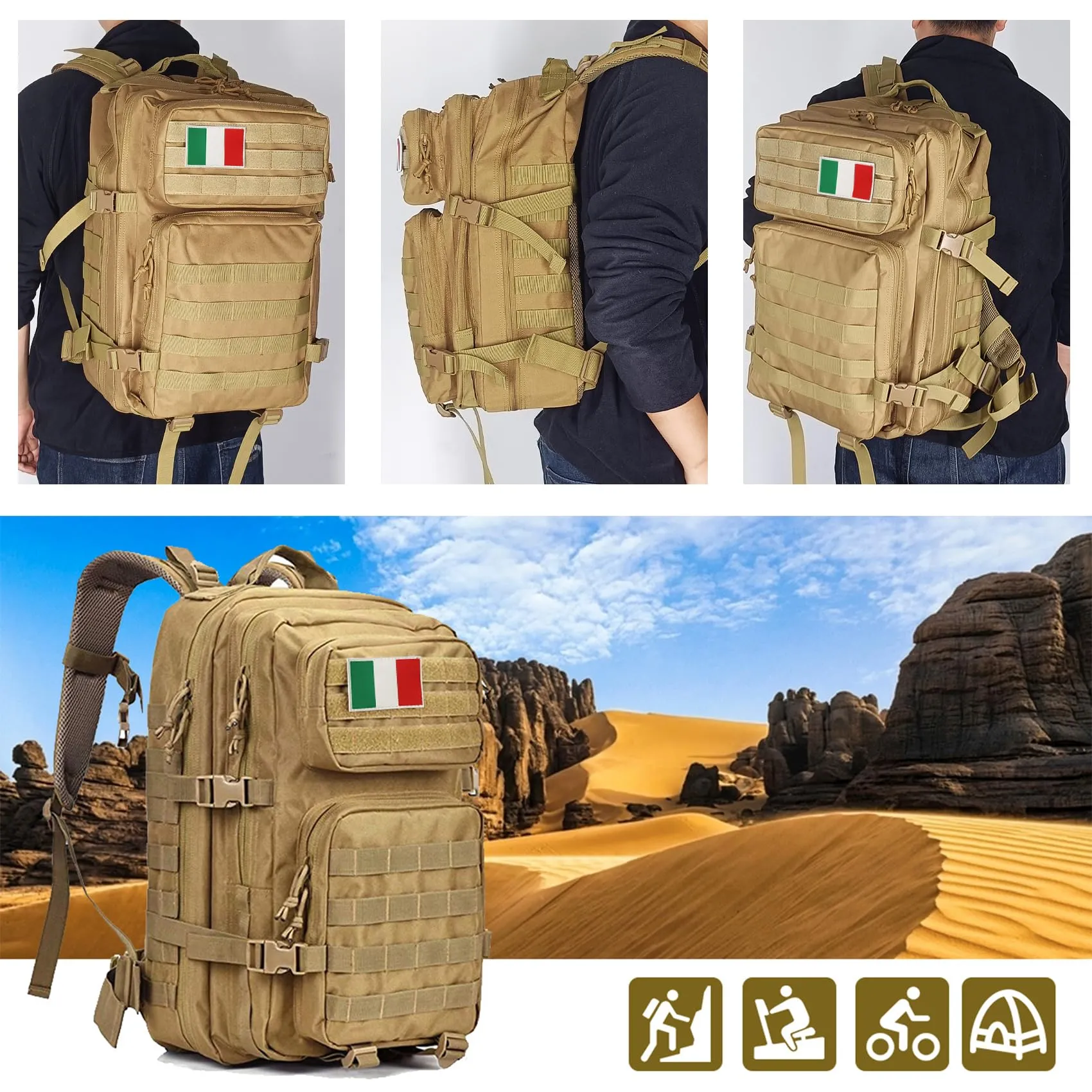 Oreunik Zaino Militare Tattico 45L Impermeabile Molle (Cachi) - immagine 2