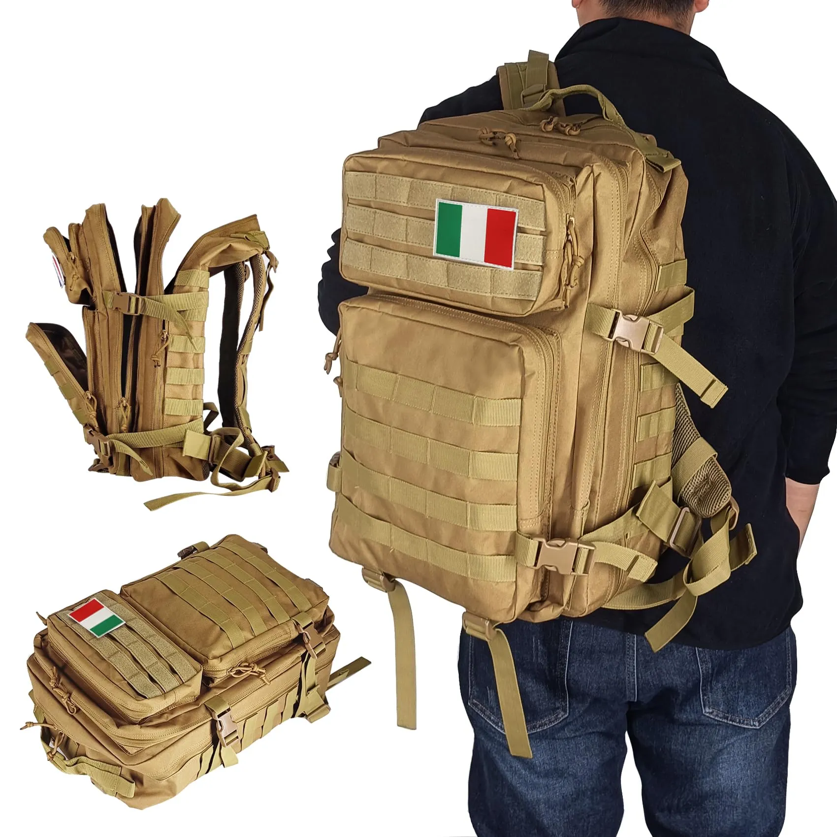 Oreunik Zaino Militare Tattico 45L Impermeabile Molle (Cachi) - immagine 4