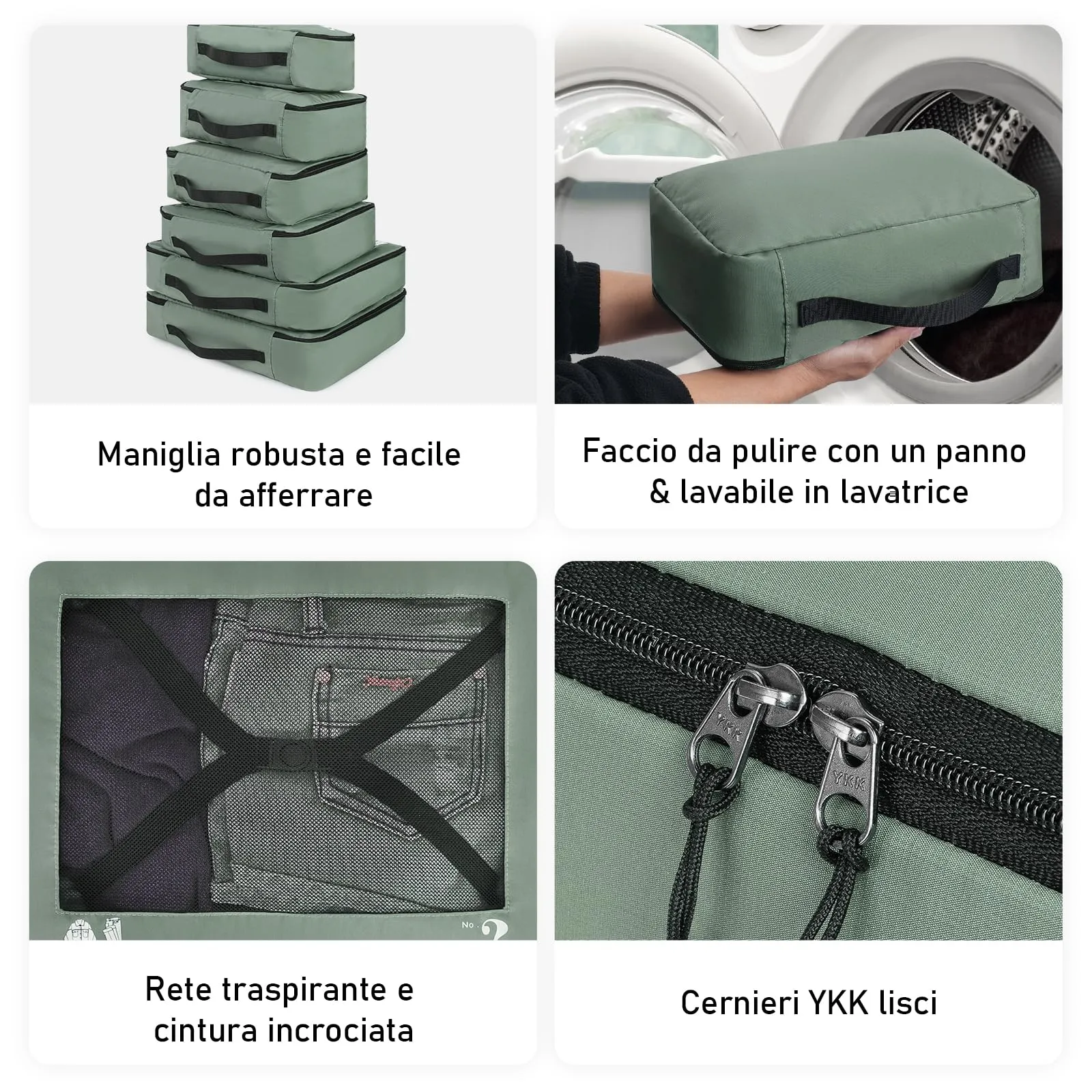 ECOHUB Set Organizer Valigie 7 Pezzi Packing Cubes in PET Ecologico, Verde - immagine 5
