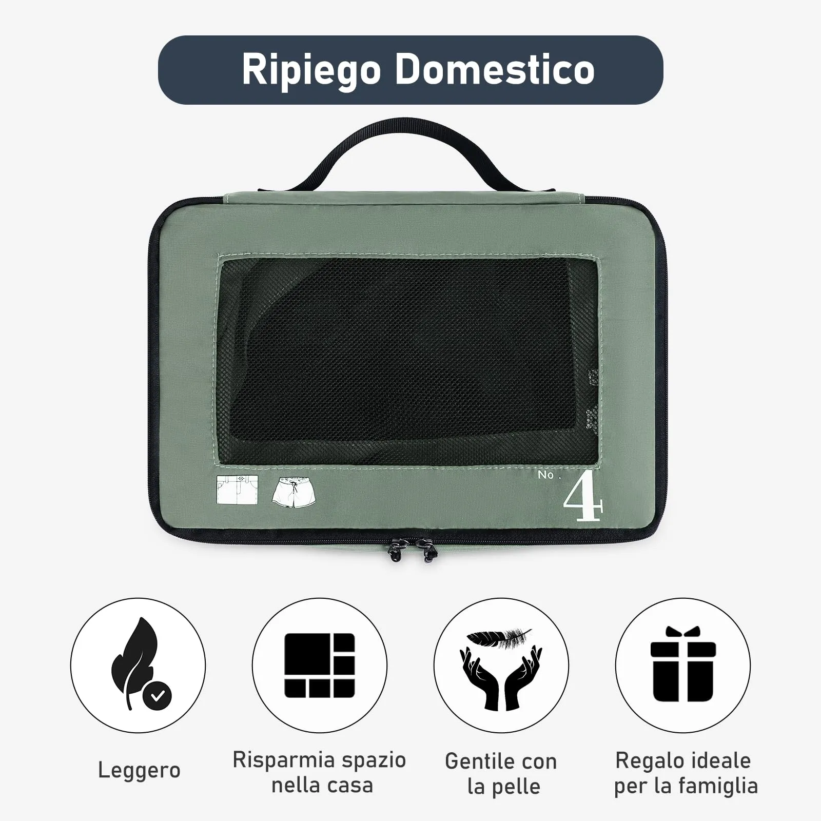 ECOHUB Set Organizer Valigie 7 Pezzi Packing Cubes in PET Ecologico, Verde - immagine 7