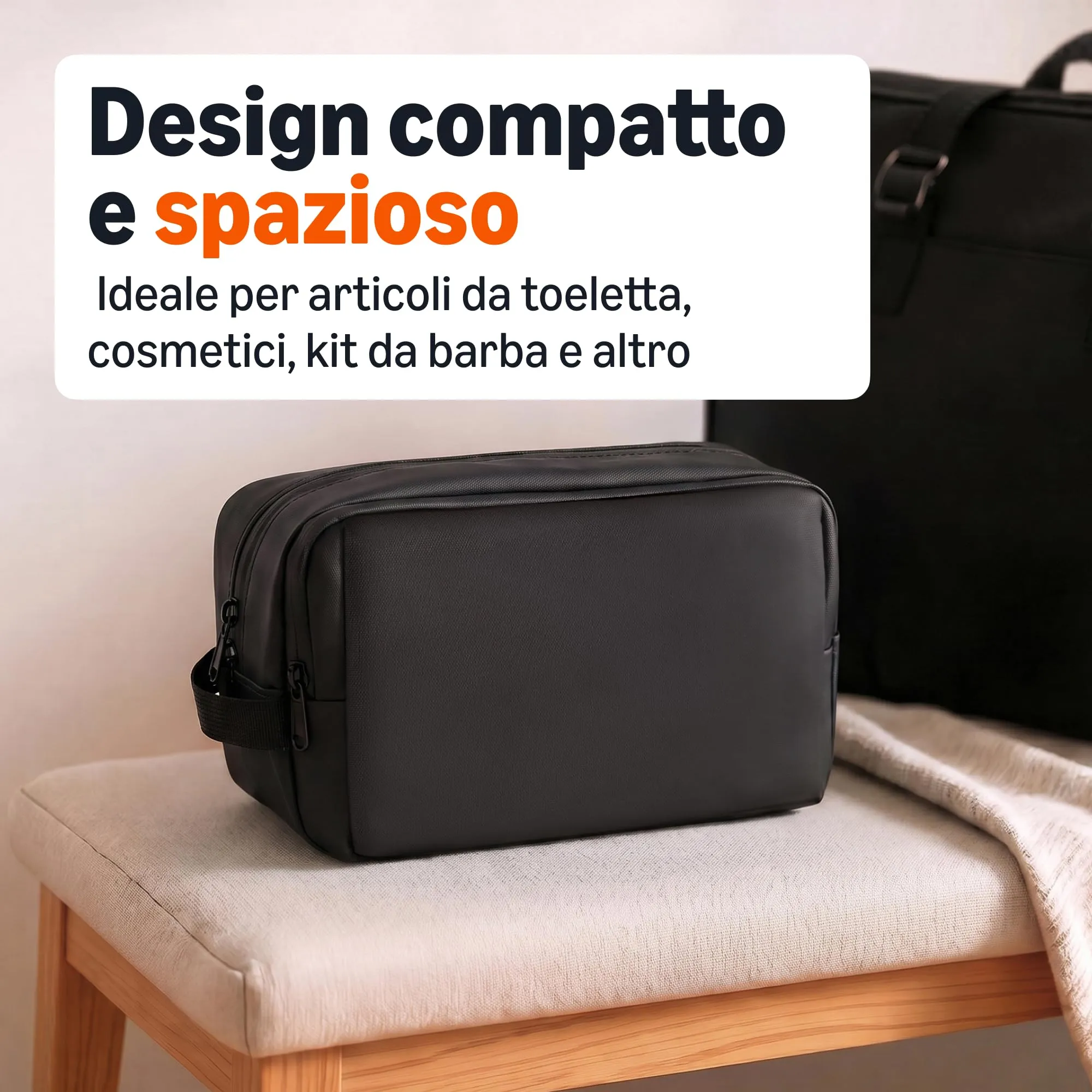 Amazon Essentials Borsa da toilette da viaggio Dopp Kit, 25,4 cm, Nero - immagine 3