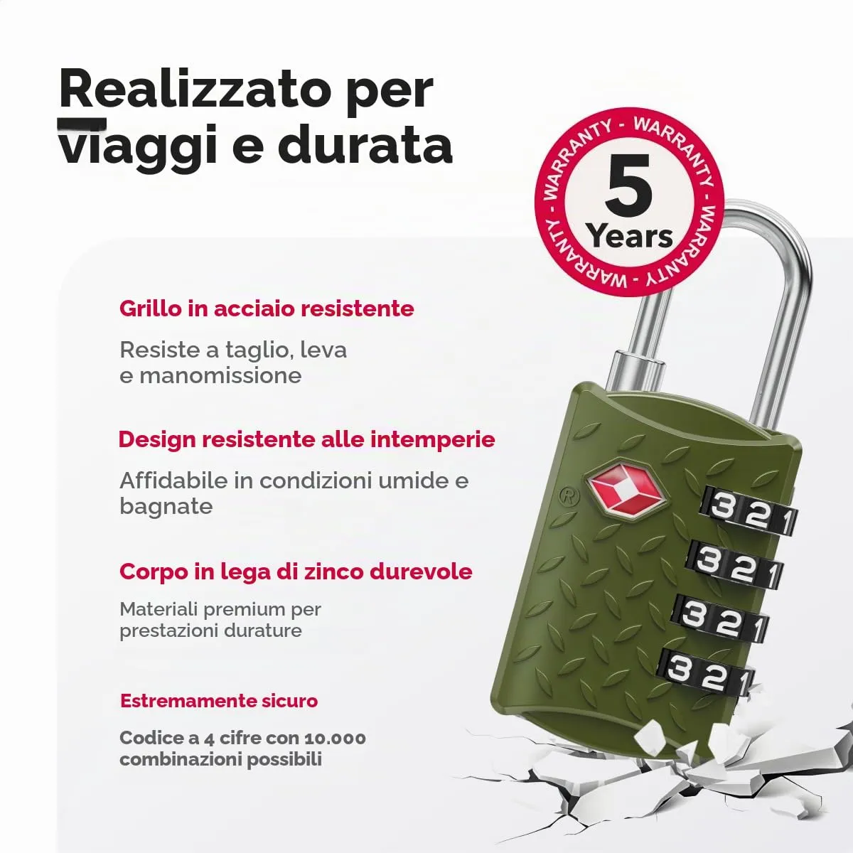 NovLock Lucchetti TSA a combinazione da viaggio a 4 cifre, verde, 2 pezzi - immagine 6