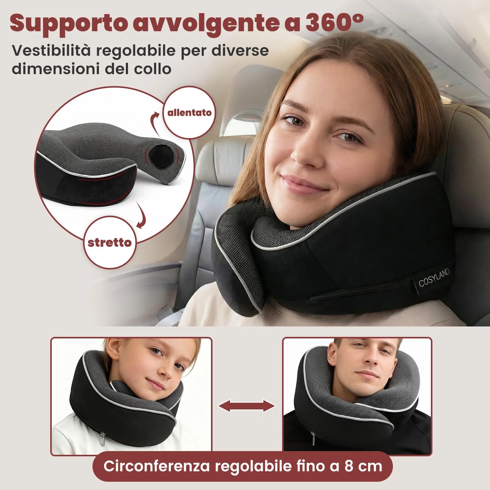 Cosyland Cuscino da Viaggio Cervicale in Memory Foam, Nero - immagine 2