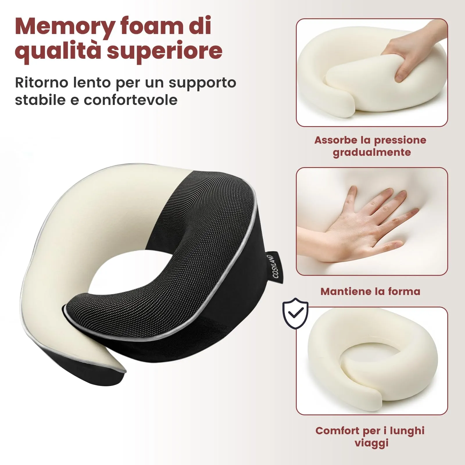 Cosyland Cuscino da Viaggio Cervicale in Memory Foam, Nero - immagine 4