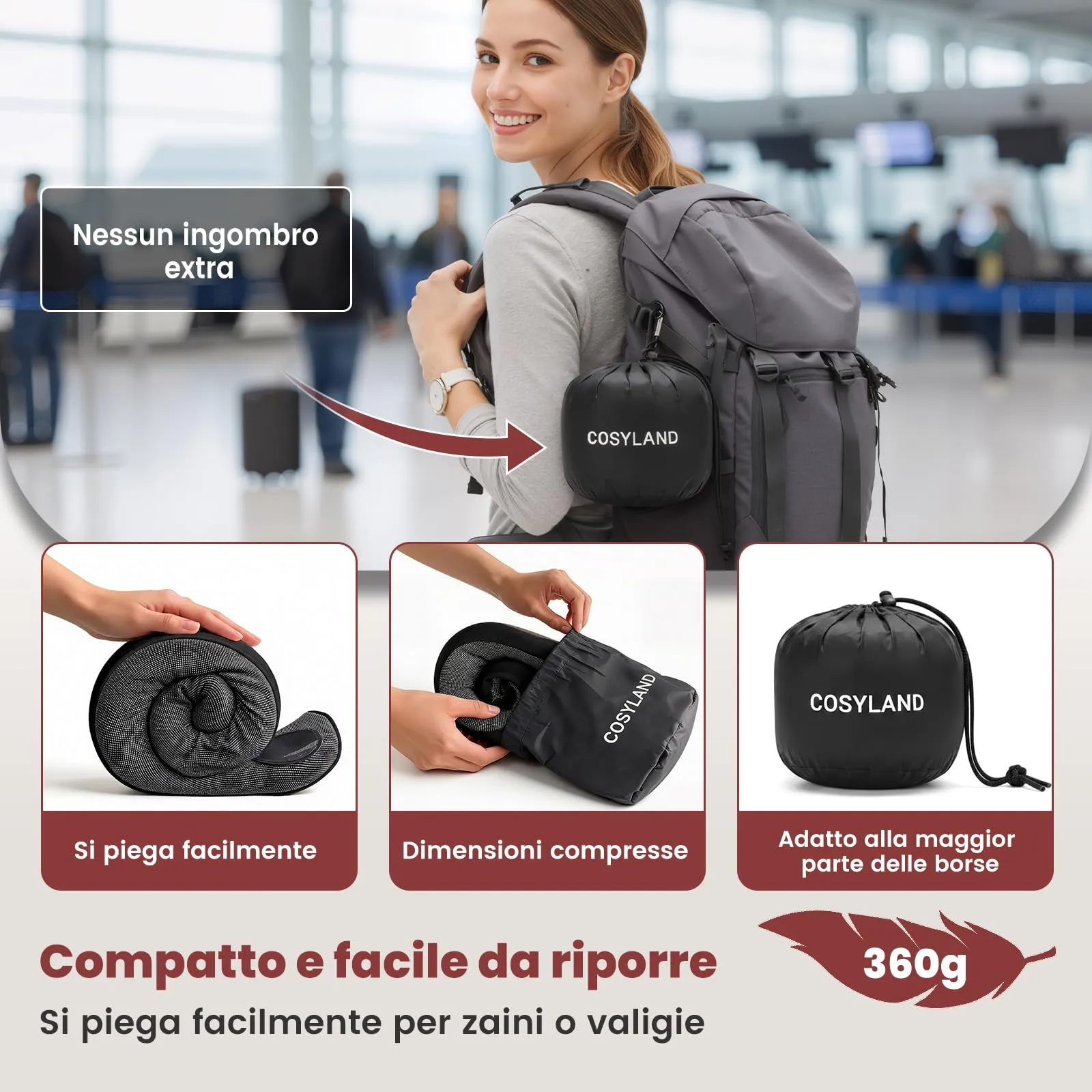 Cosyland Cuscino da Viaggio Cervicale in Memory Foam, Nero - immagine 6
