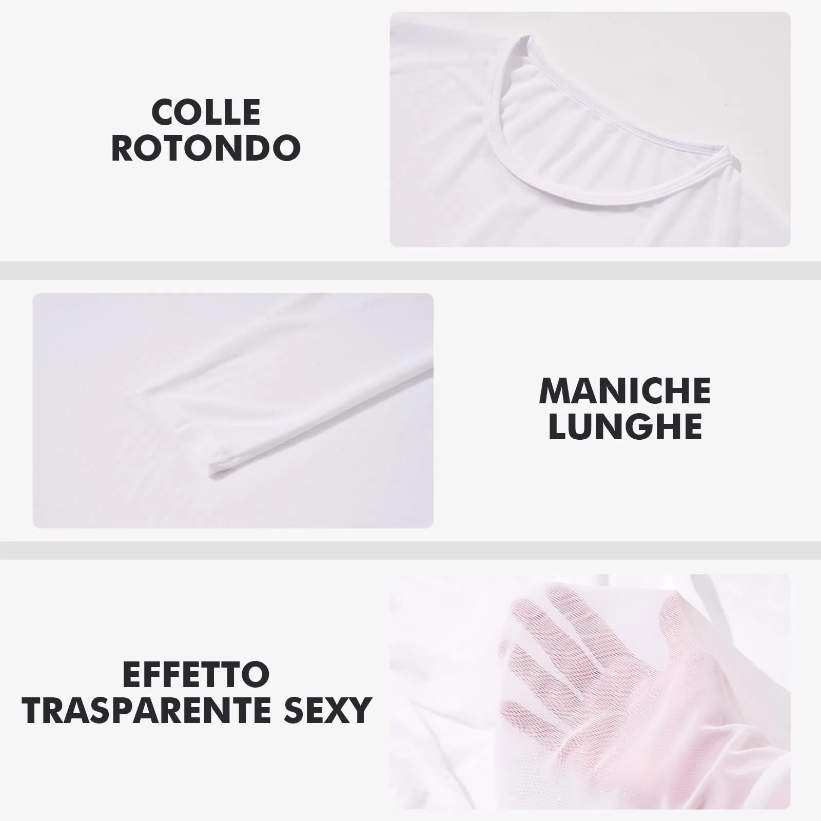 GENEMEN Maglia a Rete Uomo Camicia Trasparente Manica Lunga, Bianco, XL - immagine 4