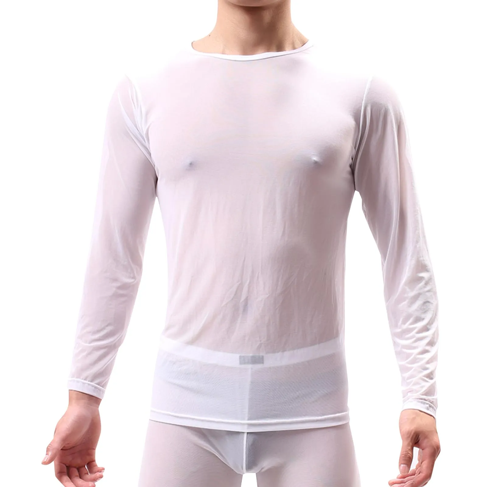 GENEMEN Maglia a Rete Uomo Manica Lunga, Bianco, XXL - immagine 1