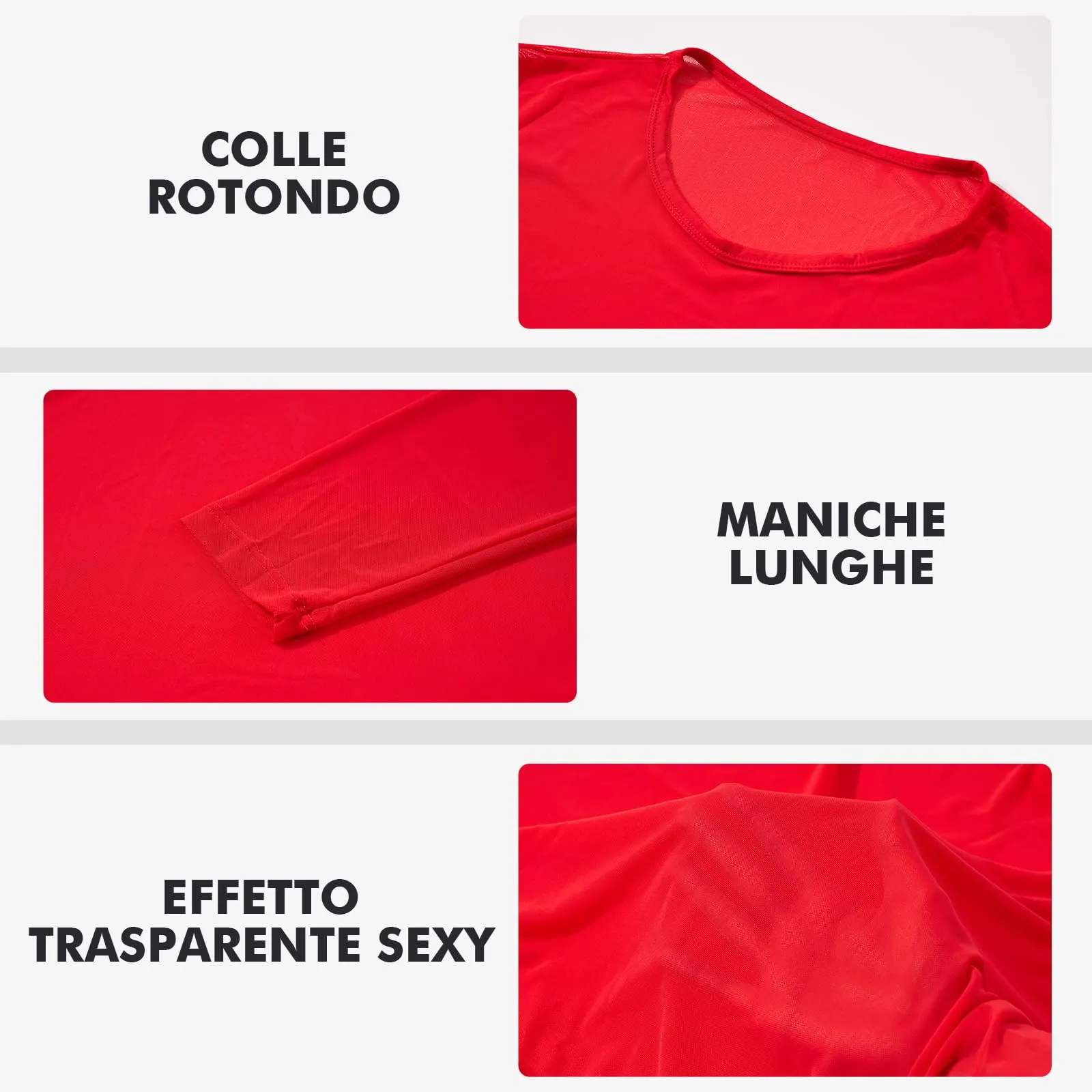 GENEMEN Maglia a Rete Uomo Manica Lunga - Rosso, XL - immagine 4