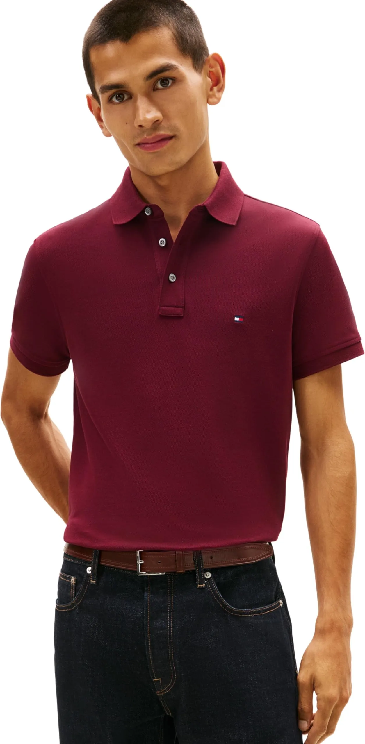 Tommy Hilfiger Uomo Maglietta Polo Maniche Corte 1985 Slim Fit, Rosso Deep Rouge, M - immagine 1