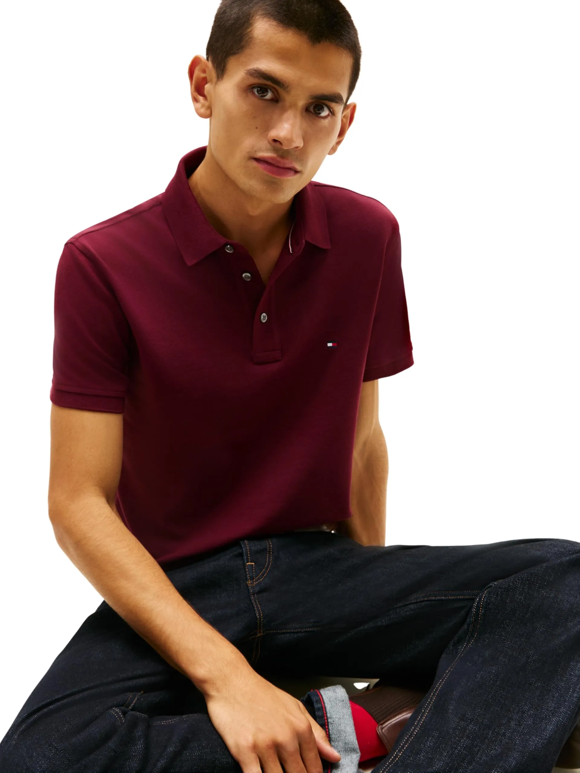 Tommy Hilfiger Uomo Maglietta Polo Maniche Corte 1985 Slim Fit, Rosso Deep Rouge, M - immagine 4