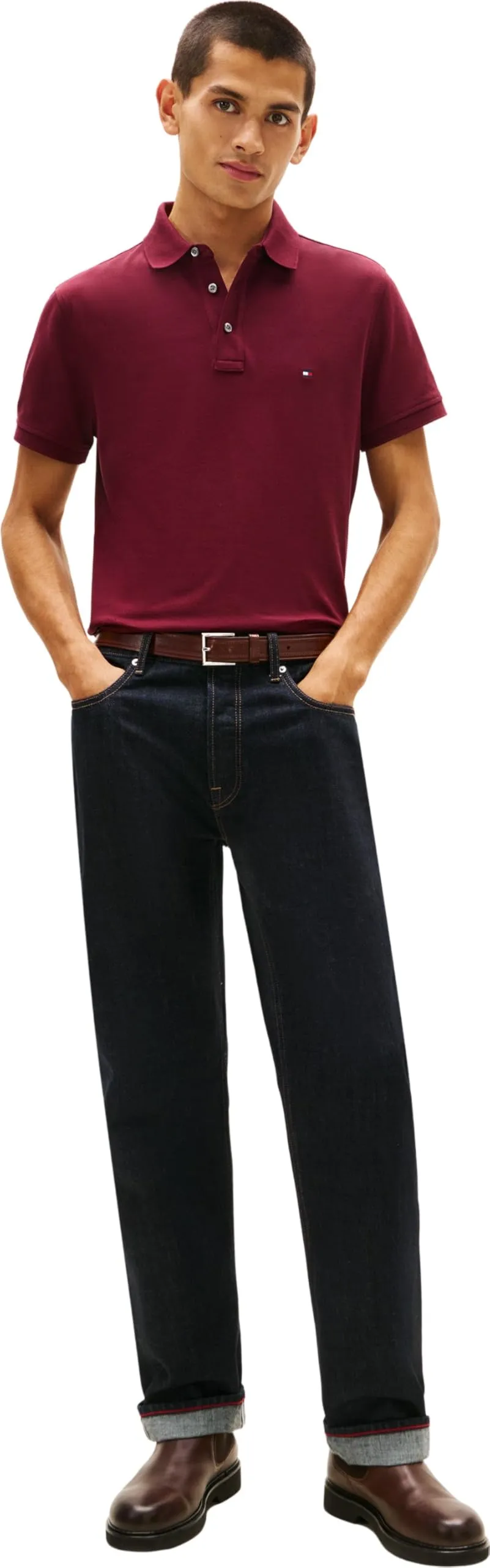 Tommy Hilfiger Uomo Maglietta Polo Maniche Corte 1985 Slim Fit, Rosso Deep Rouge, M - immagine 5