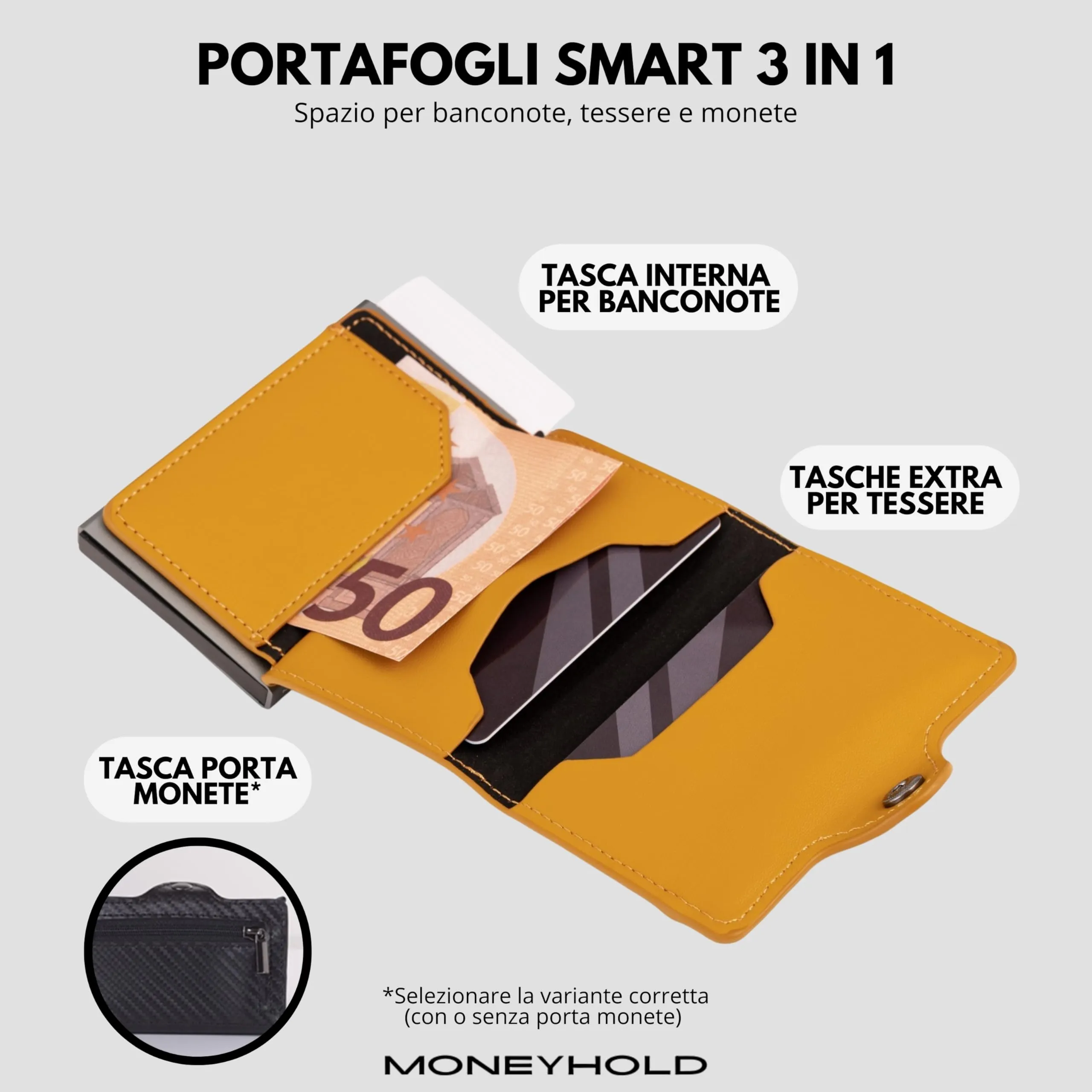 Moneyhold Portafoglio Uomo Slim in Similpelle con Protezione RFID, Porta Carte di Credito e Portamonete - immagine 3