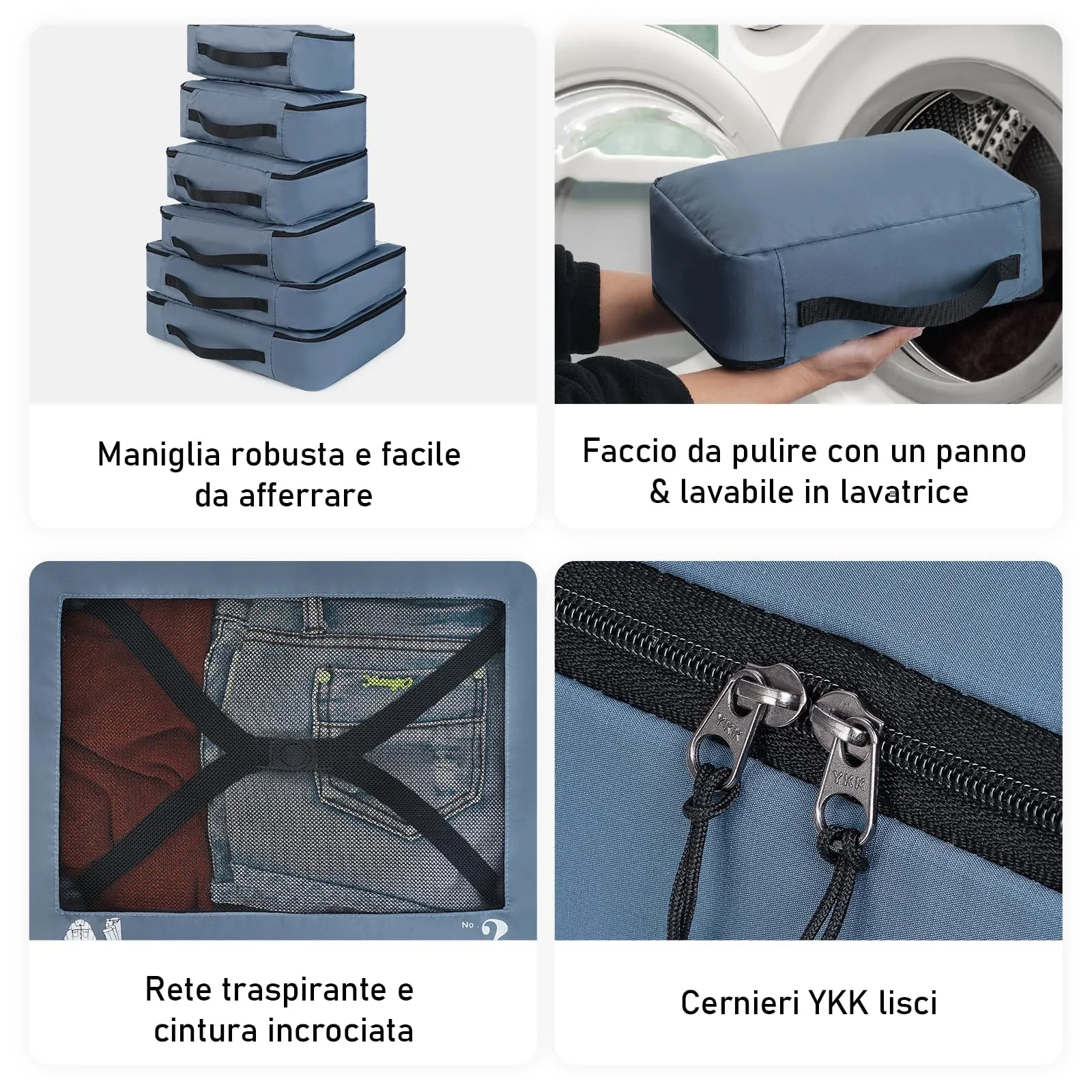 ECOHUB Set Organizer Valigie 7 Pezzi Packing Cubes in PET Ecologico (Blu) - immagine 5