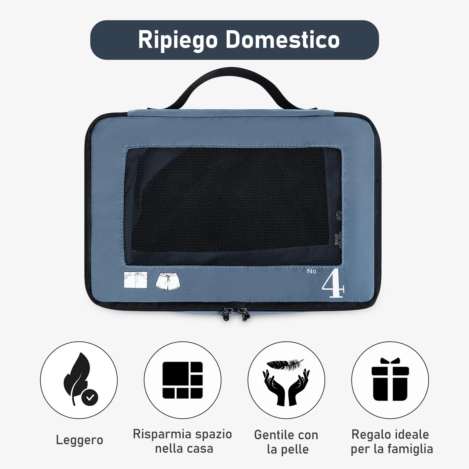 ECOHUB Set Organizer Valigie 7 Pezzi Packing Cubes in PET Ecologico (Blu) - immagine 7