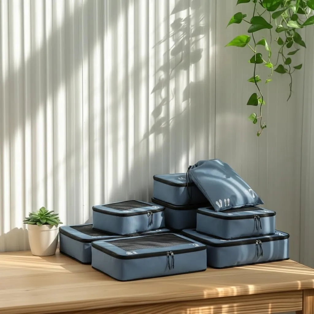 ECOHUB Set Organizer Valigie 7 Pezzi Packing Cubes in PET Ecologico (Blu) - immagine 8