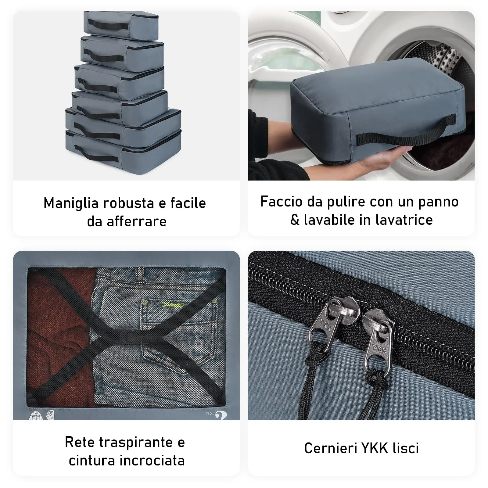 ECOHUB Set Packing Cubes Organizer Valigie 7 Pezzi, PET Ecologico, Grigio - immagine 5