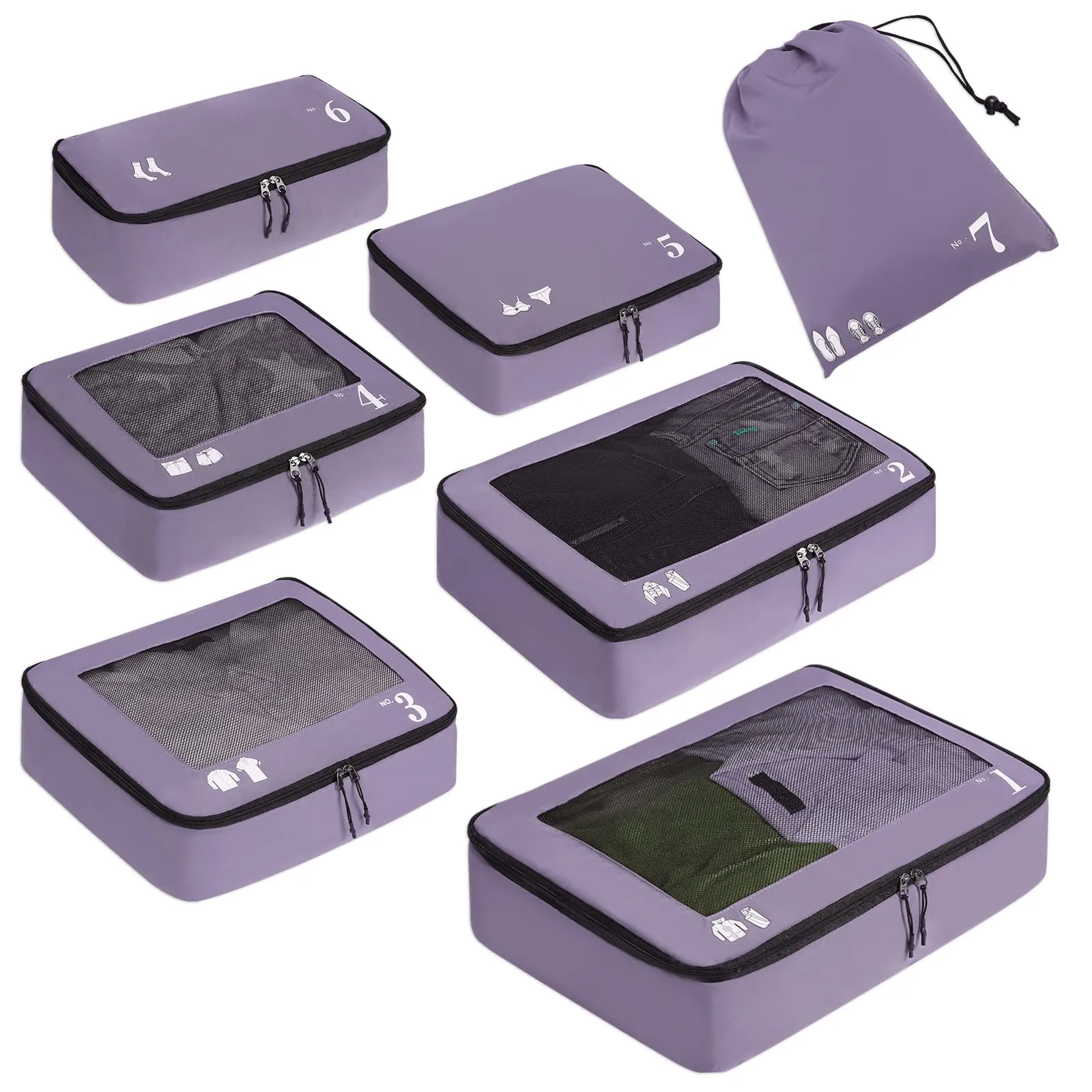 ECOHUB Set Packing Cubes Organizer Valigie 7 Pezzi in PET Ecologico (Viola) - immagine 1