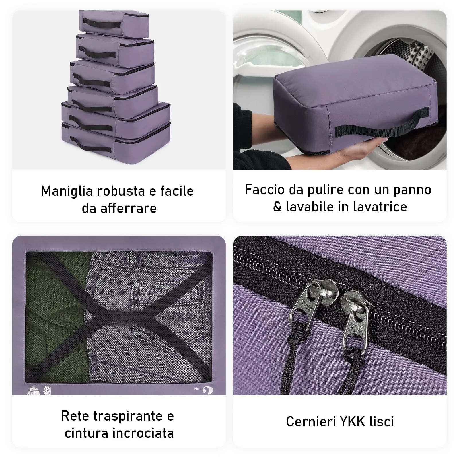 ECOHUB Set Packing Cubes Organizer Valigie 7 Pezzi in PET Ecologico (Viola) - immagine 5