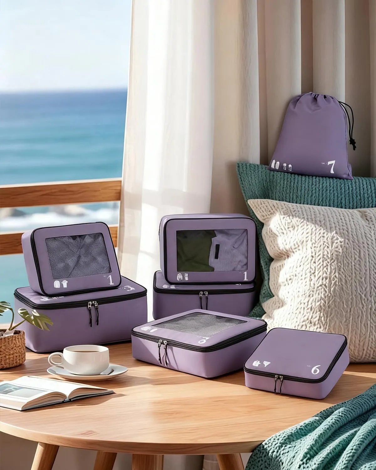 ECOHUB Set Packing Cubes Organizer Valigie 7 Pezzi in PET Ecologico (Viola) - immagine 8