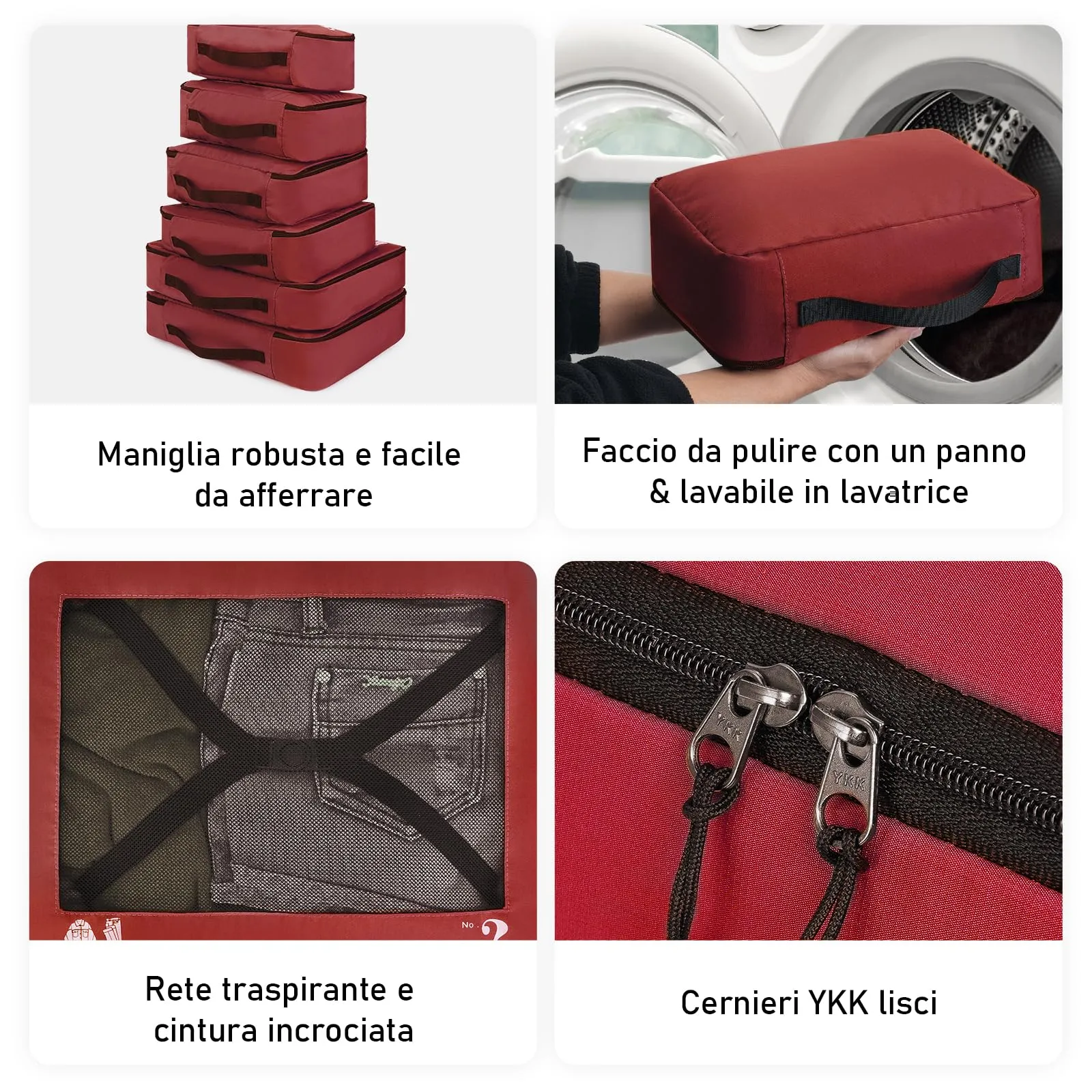 ECOHUB Set Packing Cubes Organizer Valigie 7 Pezzi in PET Ecologico, Rosso - immagine 5